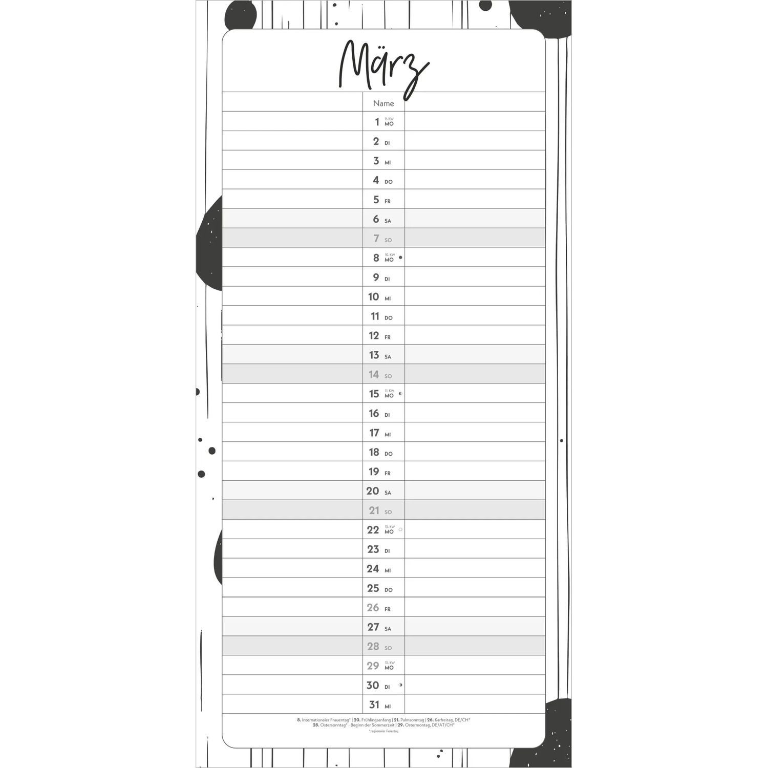 Wandkalender Termine für 2 Black and White 2027