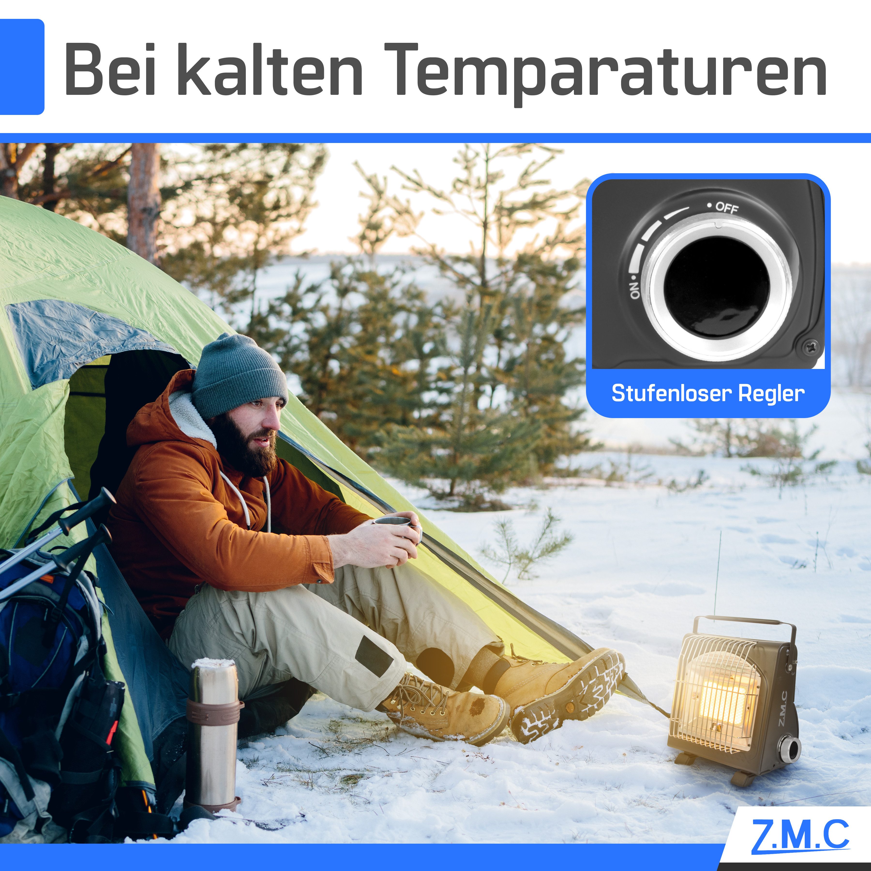 ZMC Heizstrahler 2in1 Tragbare Camping Gaskocher Gasheizung + 4x Gaskartuschen MSF-1A, 227g Camping Heizung Heizstrahler Zeltheizung Butangas Campingkocher