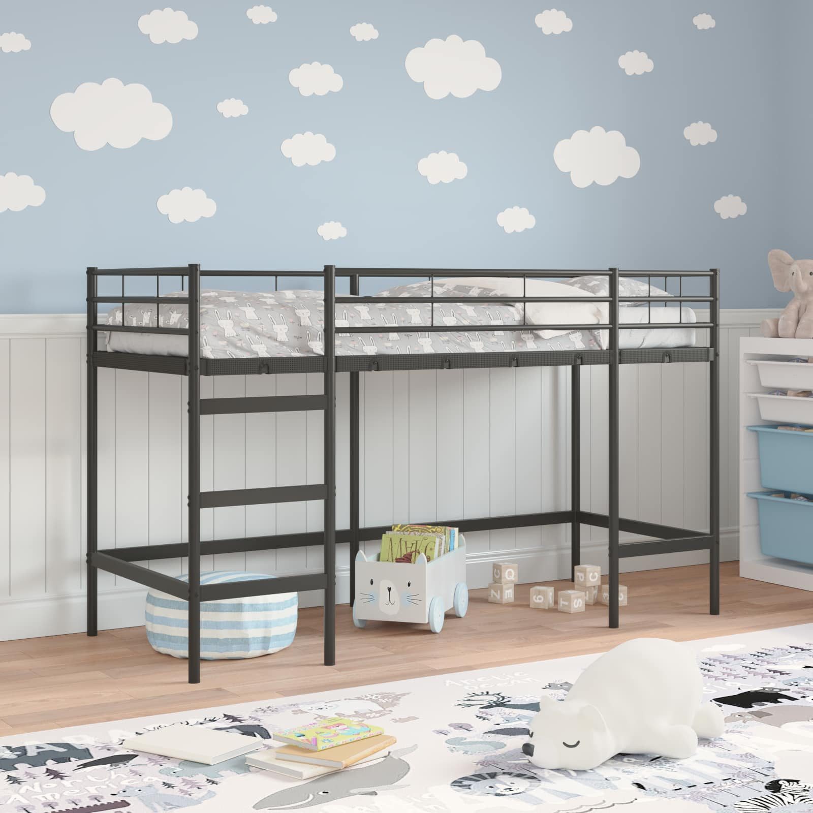 vidaXL Bett Kinderloftbett Schwarz 90 x 190 cm Stahl (1-tlg)