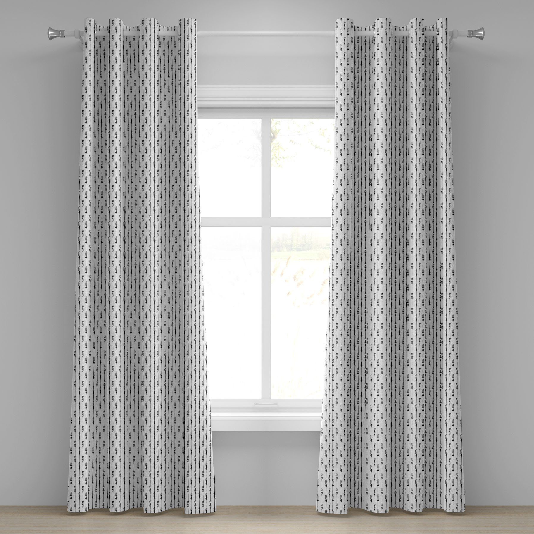 Gardine Dekorative 2-Panel-Fenstervorhänge für Schlafzimmer Wohnzimmer, Abakuhaus, Schwarz-Weiss Tribe Vintage-Pfeil