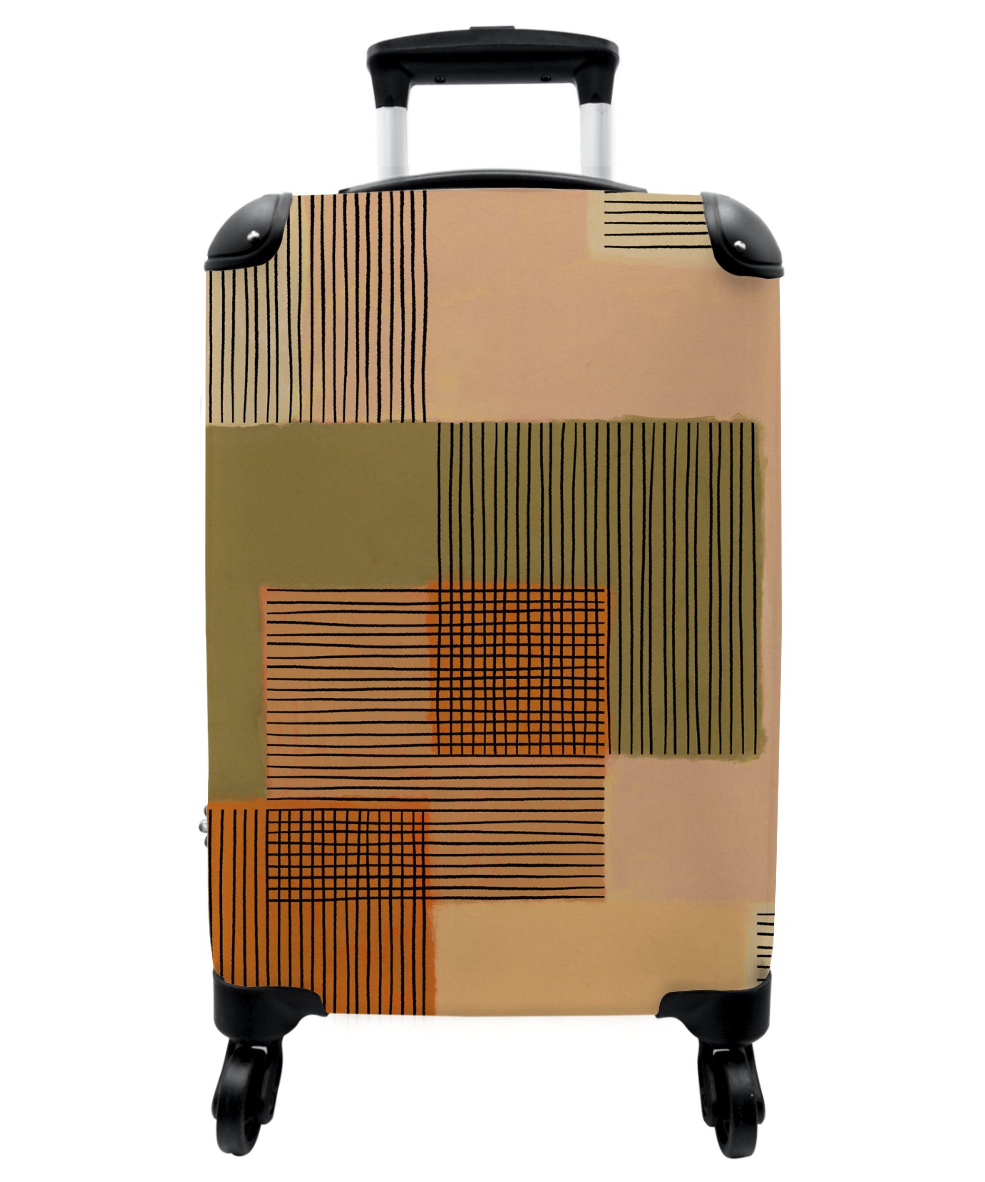 NoBoringSuitcases.com© Handgepäckkoffer 55x35x20cm Abstrakt - Linien - Würfel - Patchwork, 4 Rollen, Handgepäck Trolley Rollkoffer Kleine Reisekoffer mit 4 Rollen - Cabin