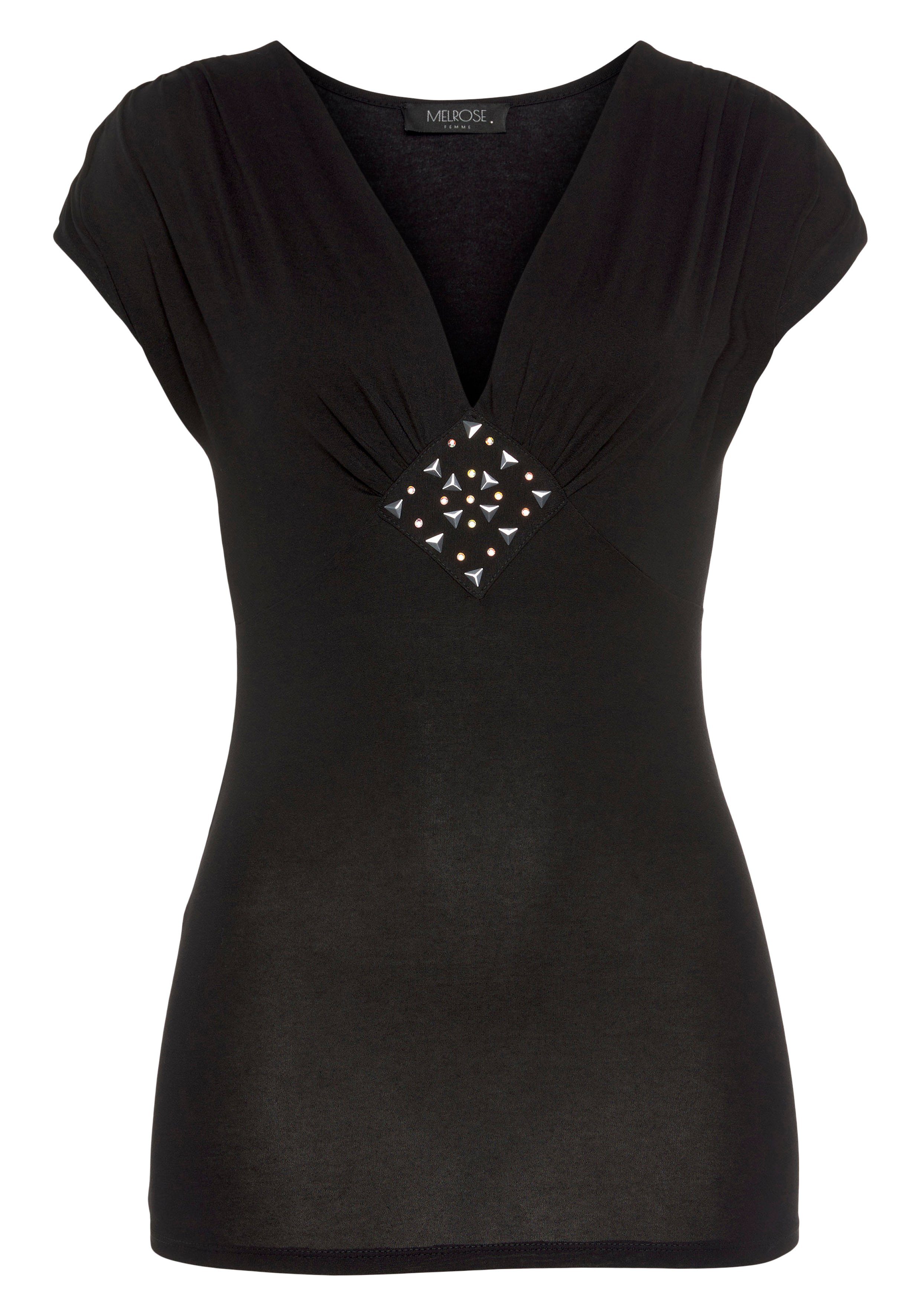 Melrose T-Shirt sehr figurbetonter Schnitt, tiefer V-Ausschnitt. Reduzierter Preis € 28,99. Unverbindliche Preisempfehlung € 34,99