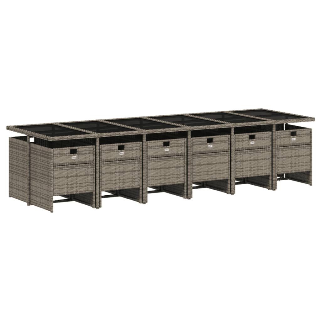 vidaXL Gartenlounge-Set 13-teiliges Garten-Ess-Set mit Kissen, grau, Polyrattan, (12-tlg)