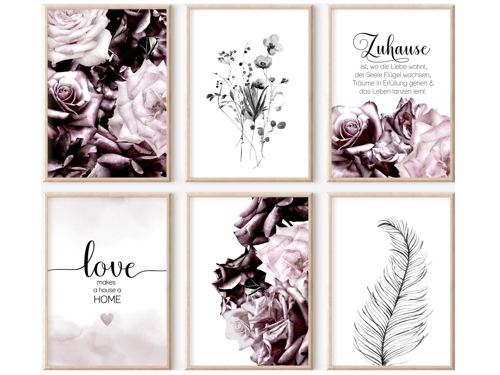 homestyle-accessoires Poster Bilderset Wandbilder Bilderwand ZUHAUSE IST, WO DIE LIEBE WOHNT 6er, - Ohne Bilderrahmen - sorgfältige & sichere Verpackung. € 59,80