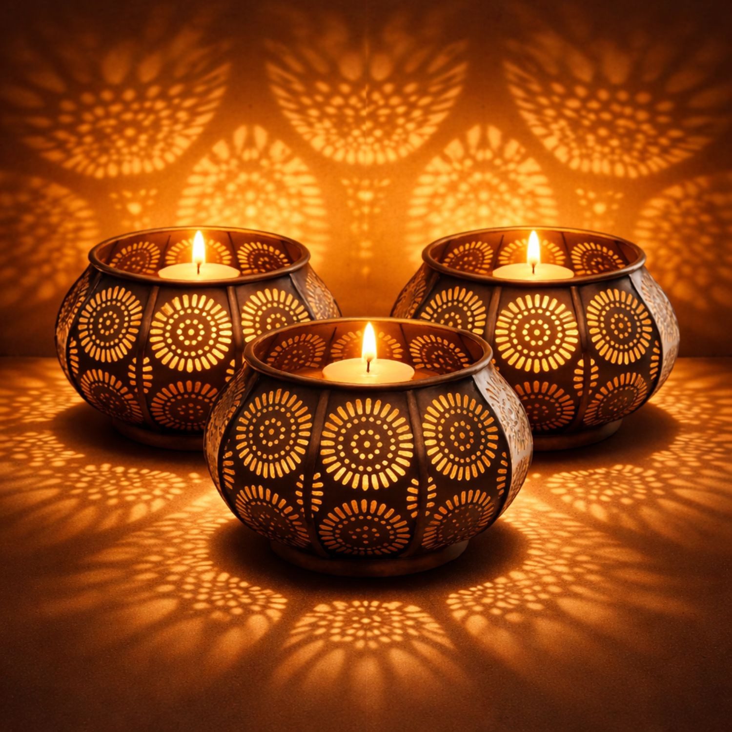 Marrakesch Orient & Mediterran Interior Teelichthalter 3er Set Orientalischer Teelichthalter Sabah modern aus Metall 12 cm (3 St), Handarbeit