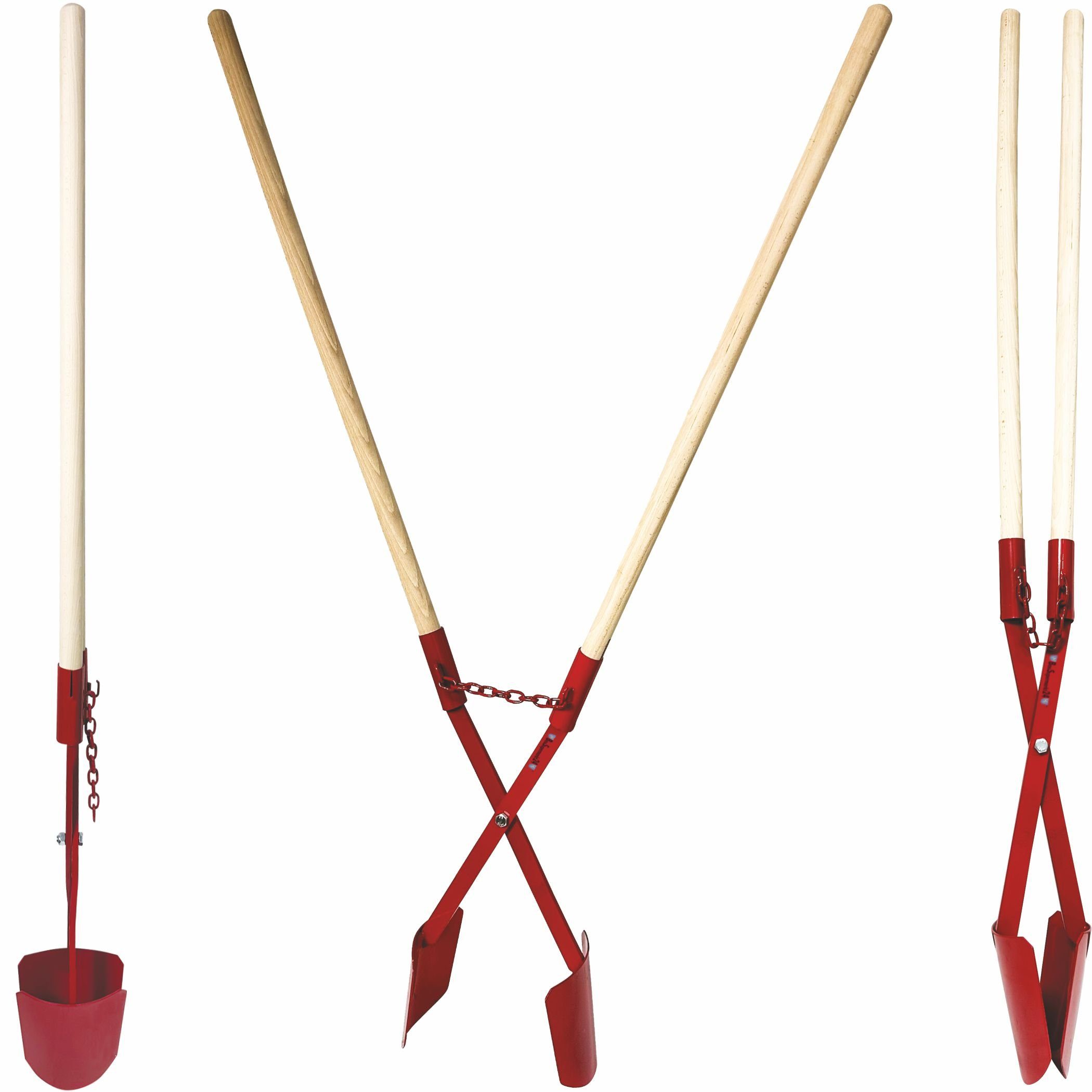 BauSupermarkt24 Garten-Multifunktionsgerät Erdlochausheber 11–28cm Ø Gr.1 Handbagger Erdlochschaufel m. 2 Stiele