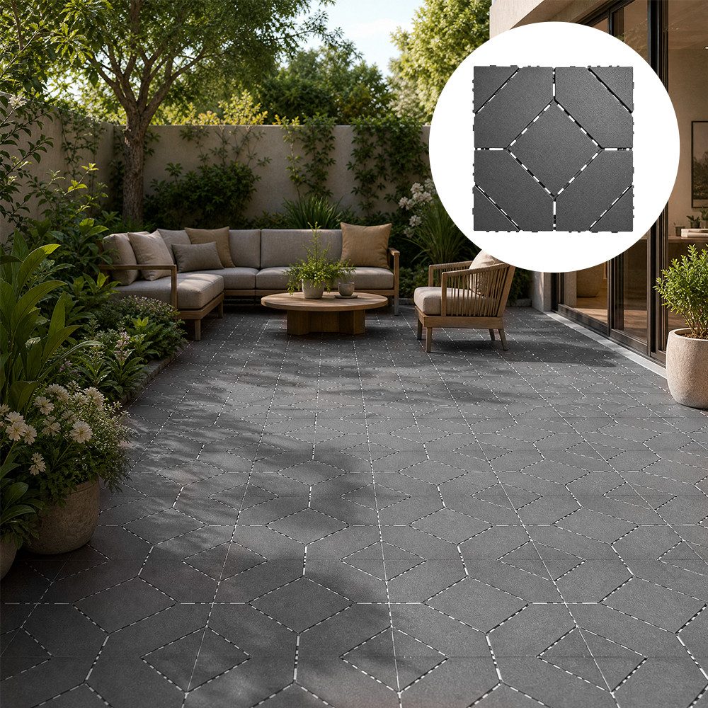 PFCTART Terrassendielen 11er Set Klick-Kunststoffboden 30x30 cm – Klickfliesen, 1 m², BxL: je 30x30 cm, 20 mm Stärke, (Set, 11-St., Für Terrasse, Balkon, Garten, Wege & Außenbereiche), PP-Material, werkzeugloses Schnallensystem & Drainage