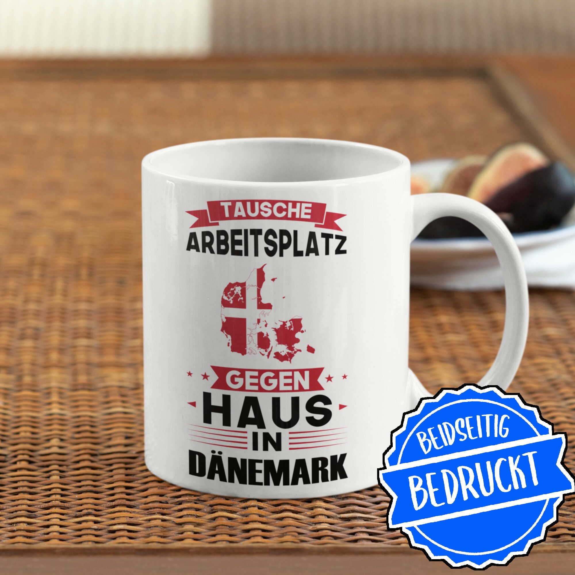 Printmacher Tasse Dänemark Tasse, tausche Arbeitsplatz gegen Haus in Dänemark, Keramik