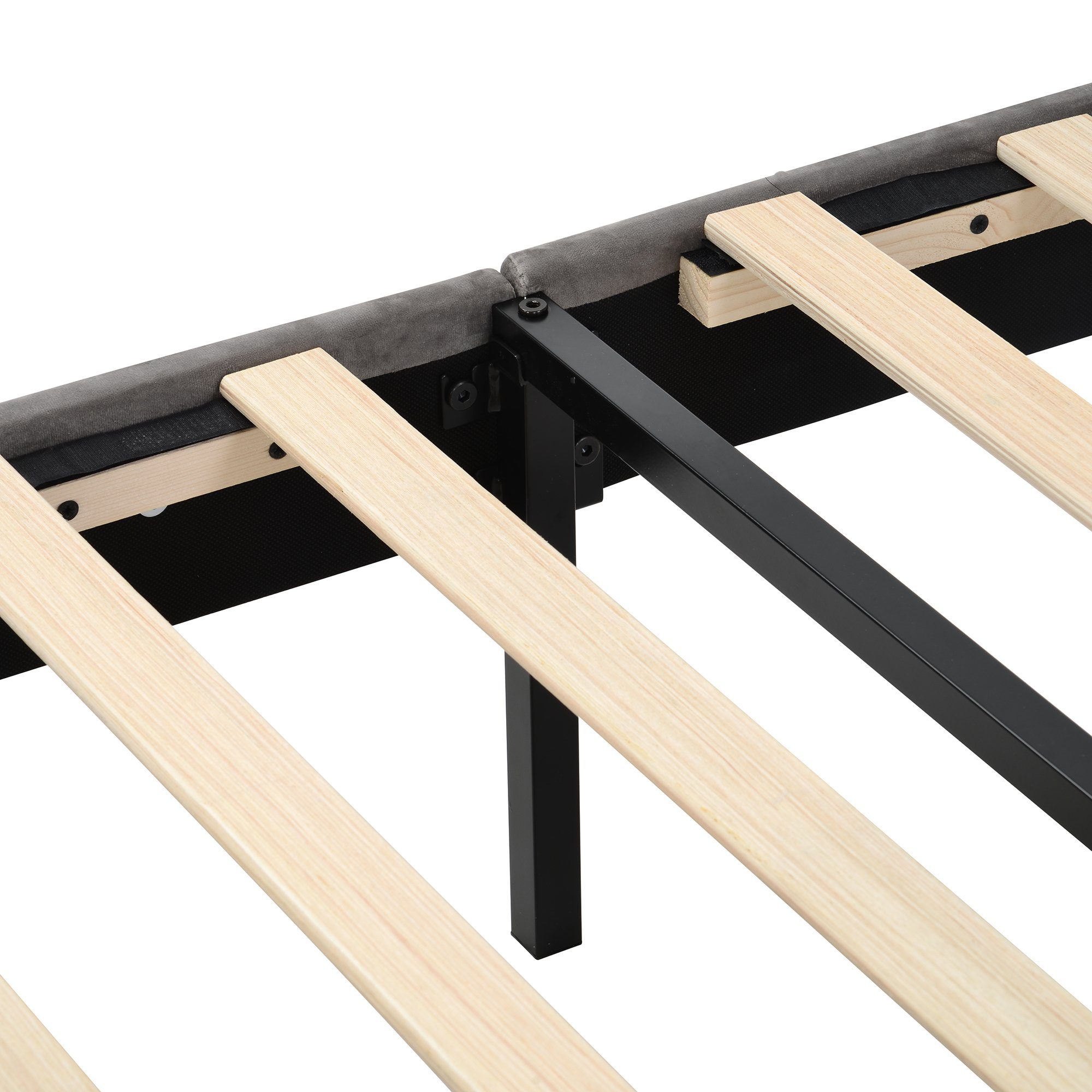 Polsterbett (140 x 200 cm Doppelbett), mit Lattenrost und Bettschubkästen, Höhenverstellbares Kopfteil, Samt