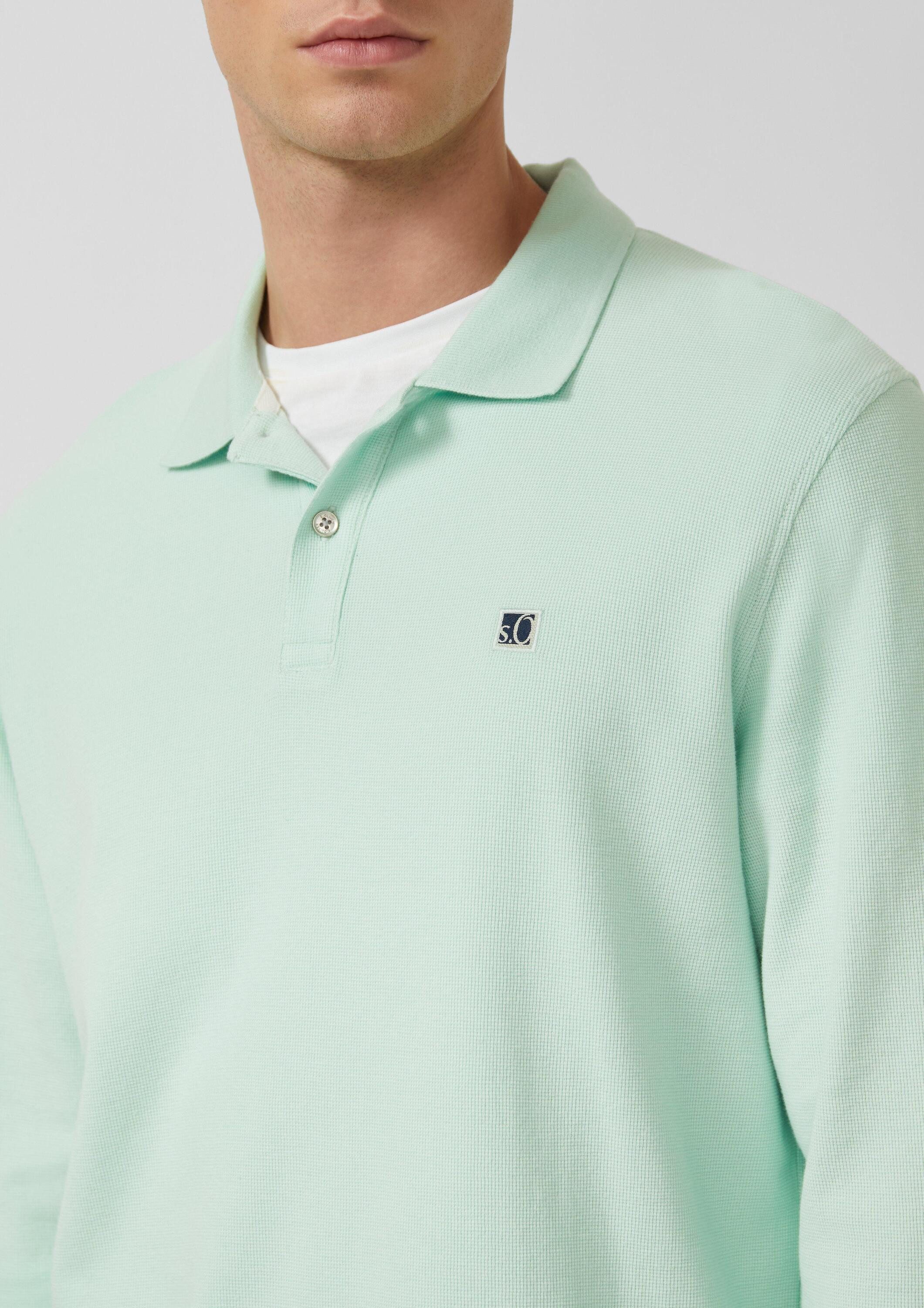 s.Oliver Langarmshirt Polo-Shirt Langarm-Poloshirt mit Waffelstruktur und Logo-Patch – Bild 4 von 5