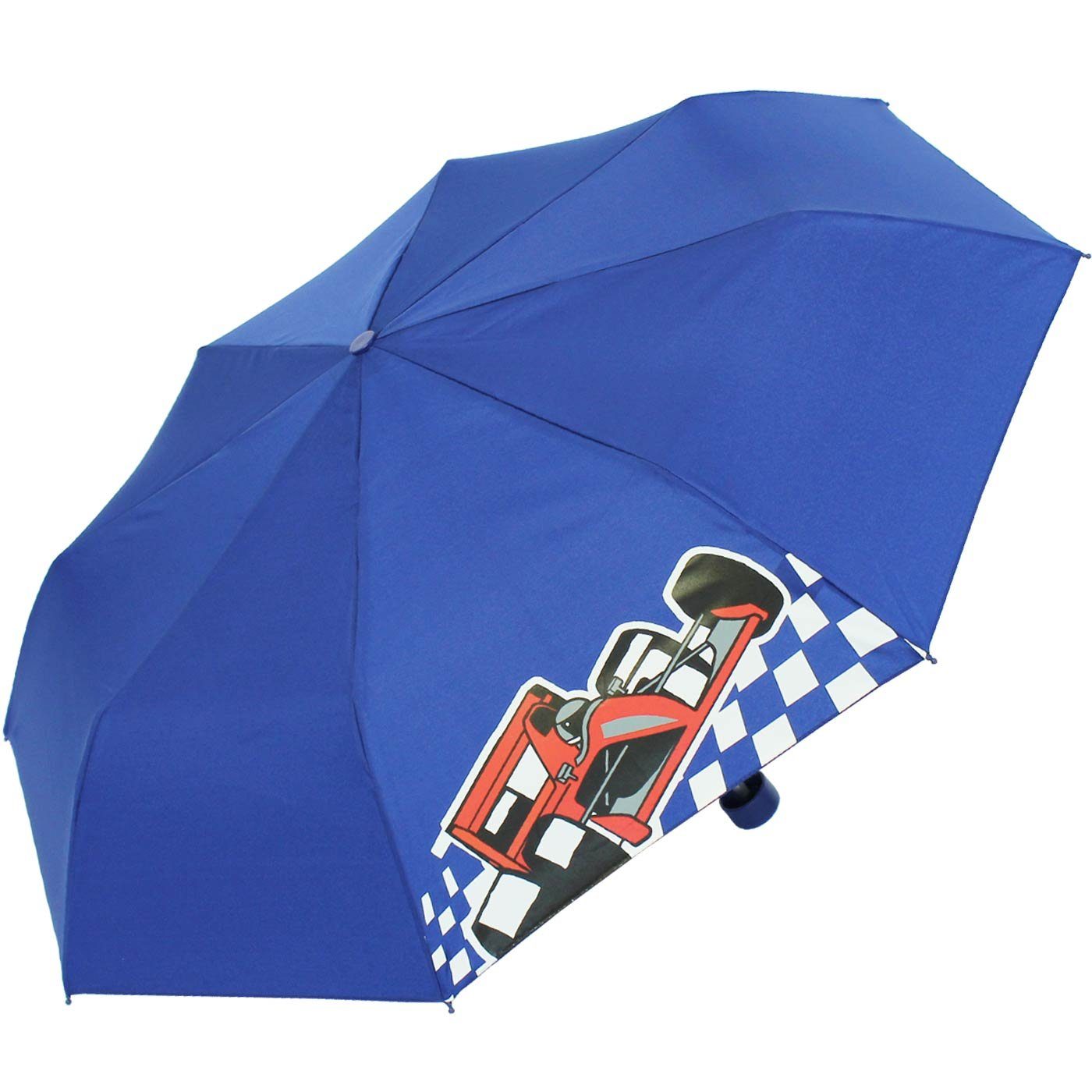 - den für Jungen Kinderschirm coolen leichter Kids derby Motiven Schule leicht Schirm Mini Schulweg mit ein Taschenregenschirm blau, car