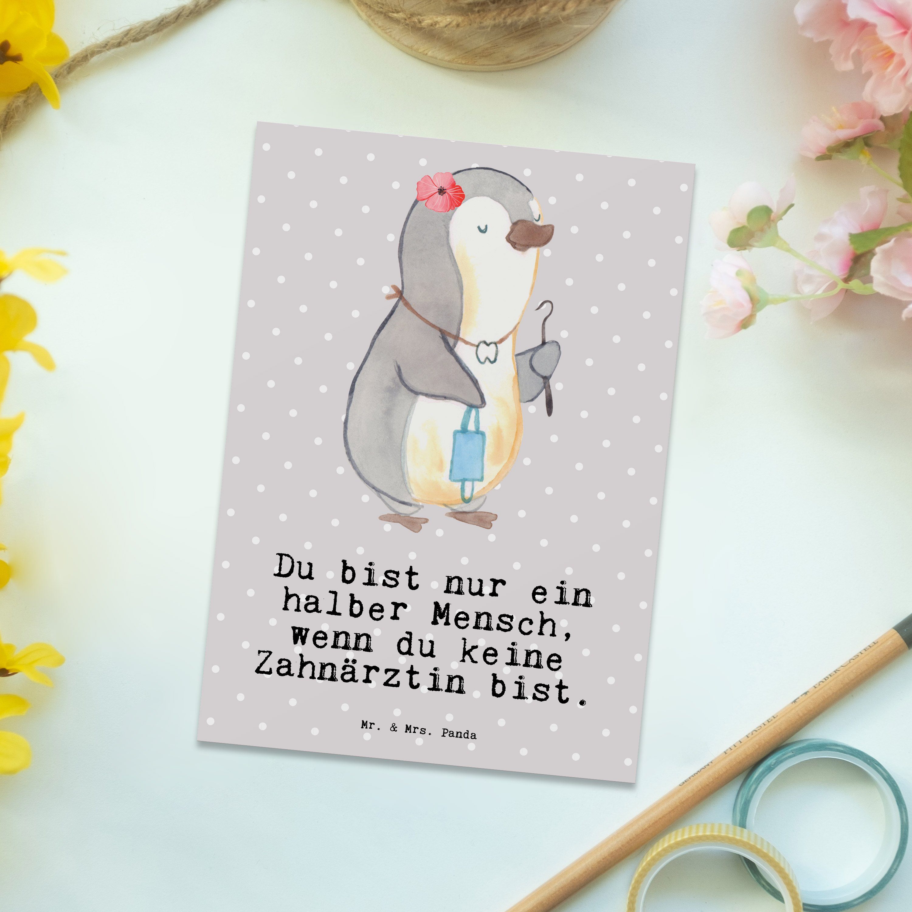 & Zahnärztin mit Herz Danke Geschenk, Grau Postkarte Mrs. Ansichtskarte, Mr. - - Panda Pastell