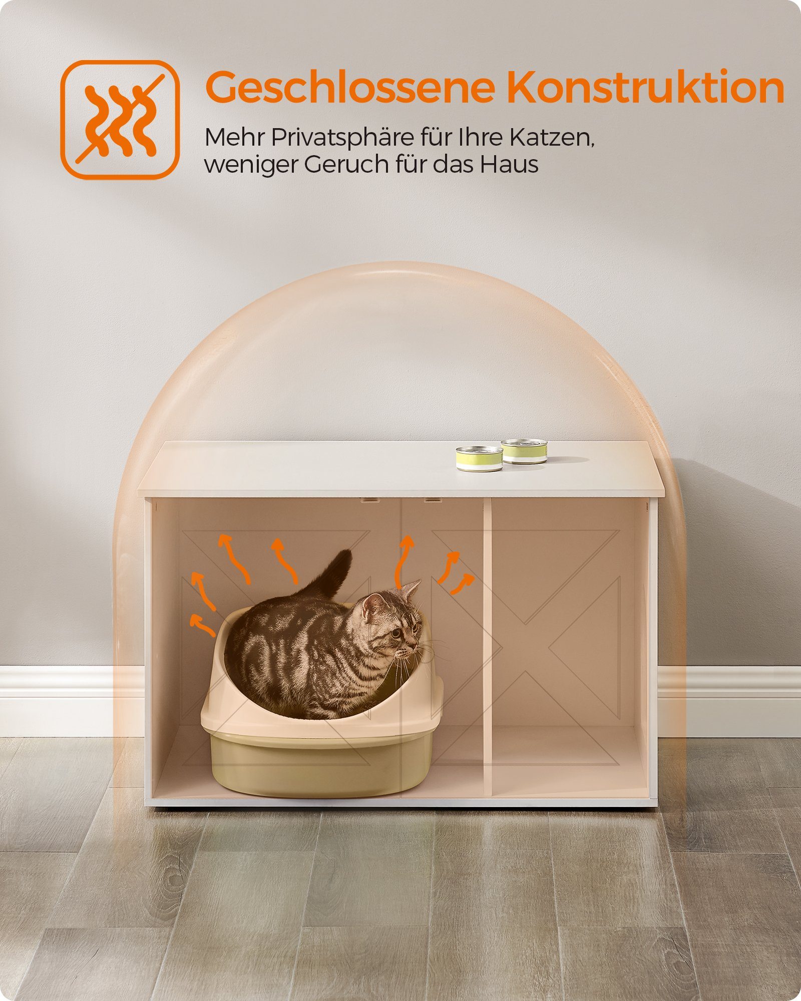 FEANDREA Katzentoilette Katzenhaus, Katzenklo-Schrank, mit Herausnehmbarer Trennwand, Tisch