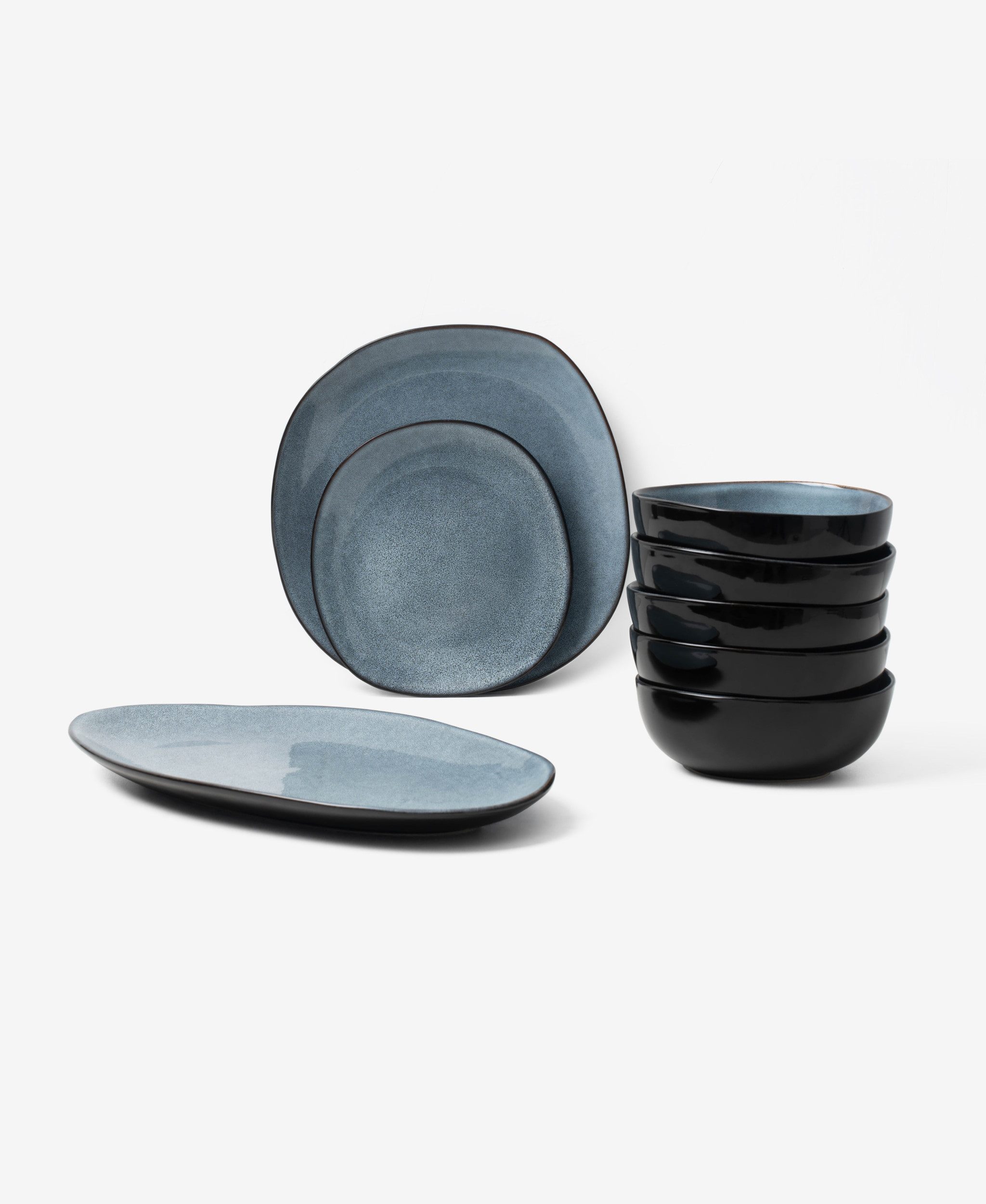 GLAMIRA Geschirr-Set Hellblaues Geschirr mit reaktiver Glasur (19-tlg), 6 Personen, Stoneware, reaktiv glasiert