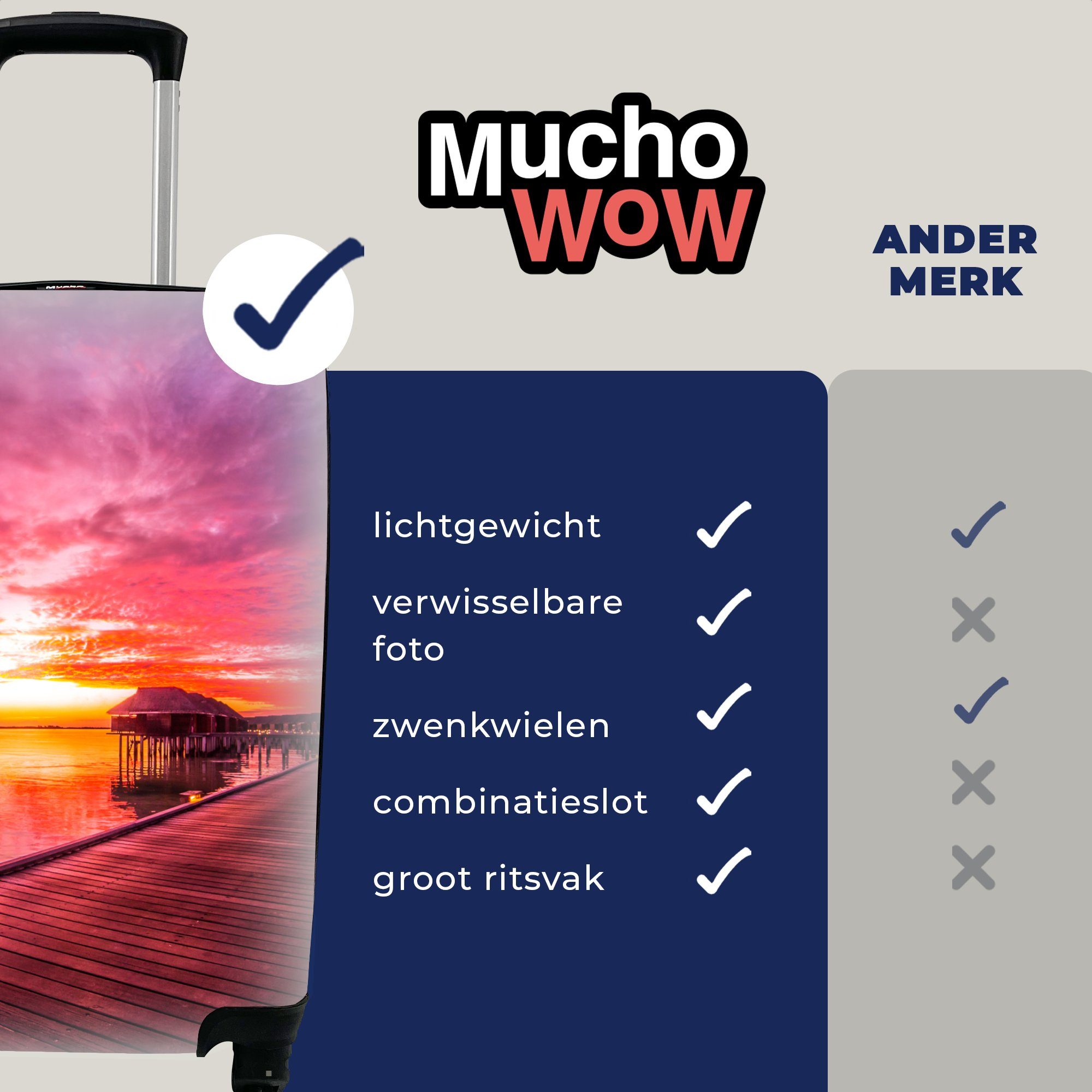 für Reisekoffer Ferien, - - Reisetasche Steg MuchoWow Trolley, rollen, - Sonne Rollen, mit Rosa Handgepäck Horizont, Handgepäckkoffer Wasser - 4