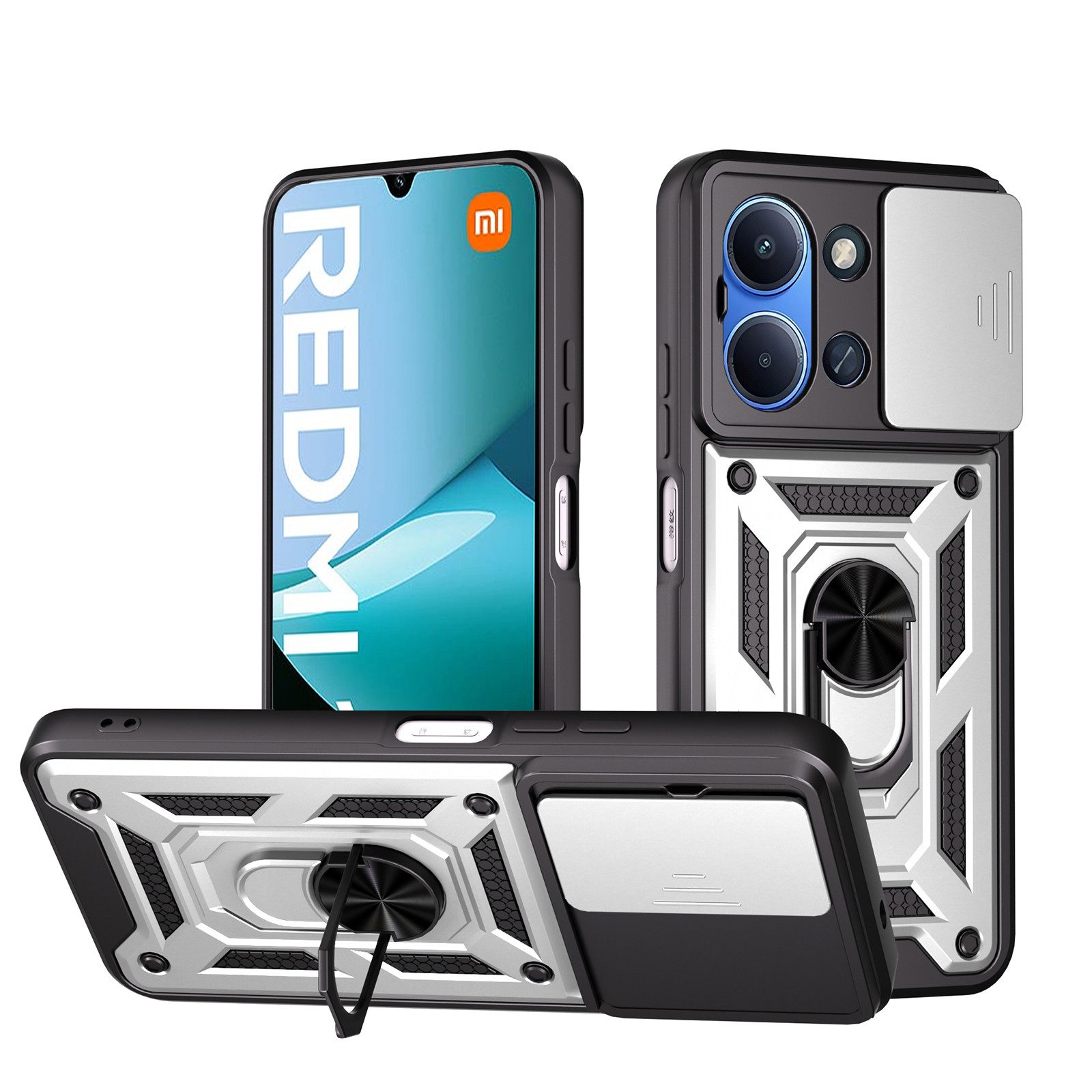 betterfon Handyhülle Panzerhülle für Xiaomi Redmi 15C mit Kameraschutz & Ringhalter, Outdoorhülle mit Smartstand und Silikonkern