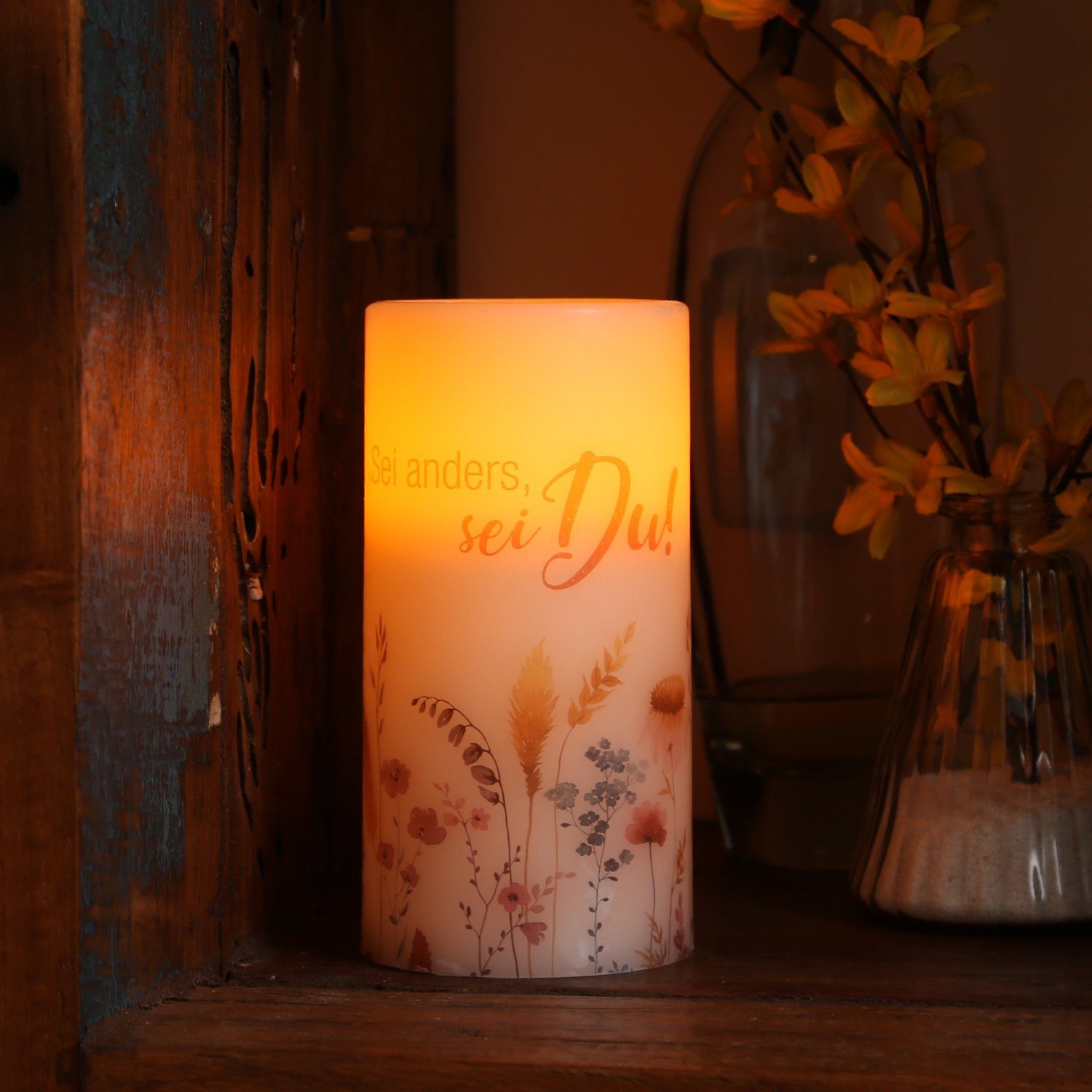 MARELIDA LED-Kerze mit Zitat Blumen Motiv günstig online kaufen