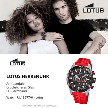 Lotus Quarzuhr LOTUS Herren Uhr Sport 18677/6 PU, Herrenuhr rund, groß (ca. 43mm) PURarmband rot