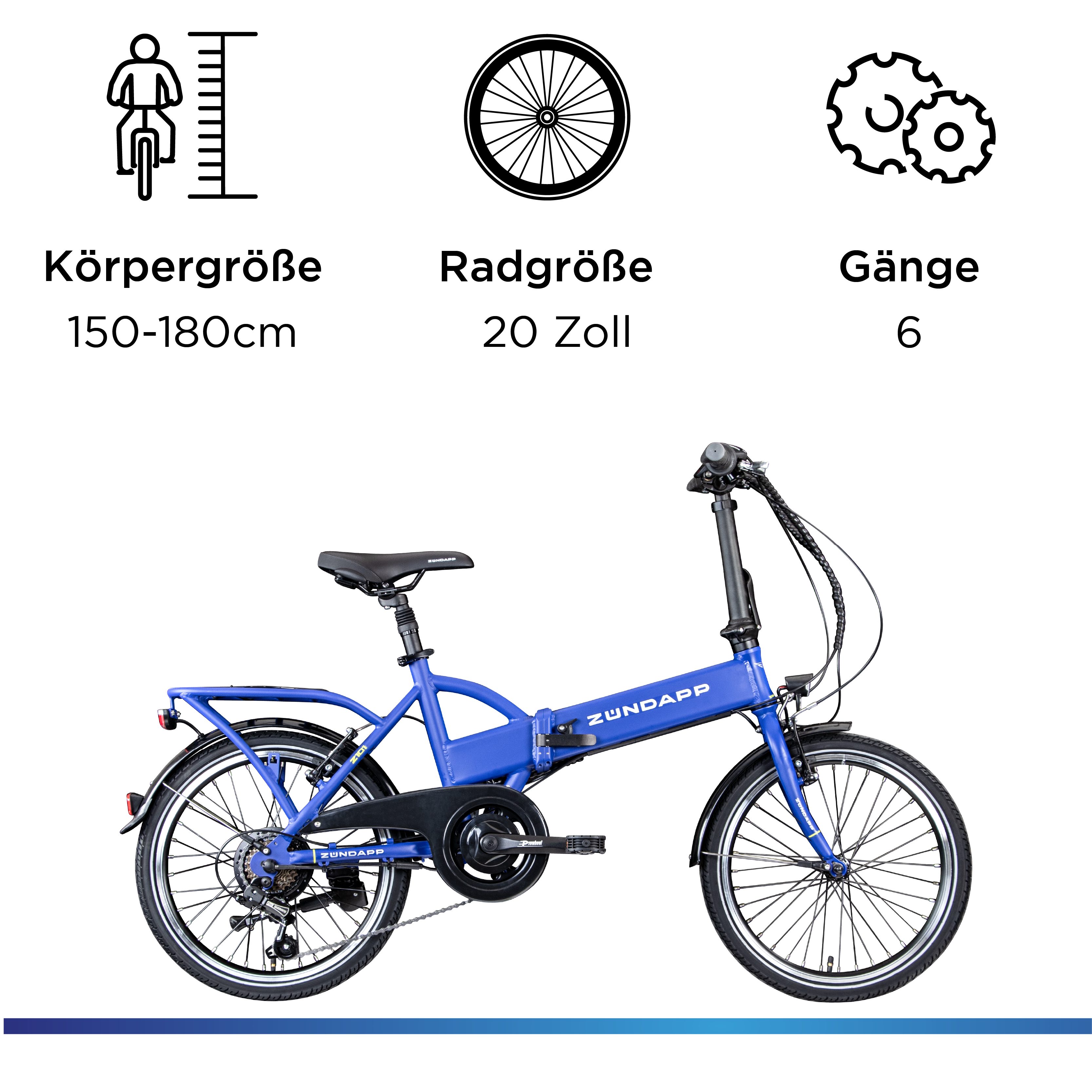 Zündapp E-Bike Klapprad Z101, 6 Gang Shimano Tourney Schaltwerk, Kettenschaltung, Heckmotor, 270 Wh, Pedelec, Elektrofahrrad für Damen u. Herren
