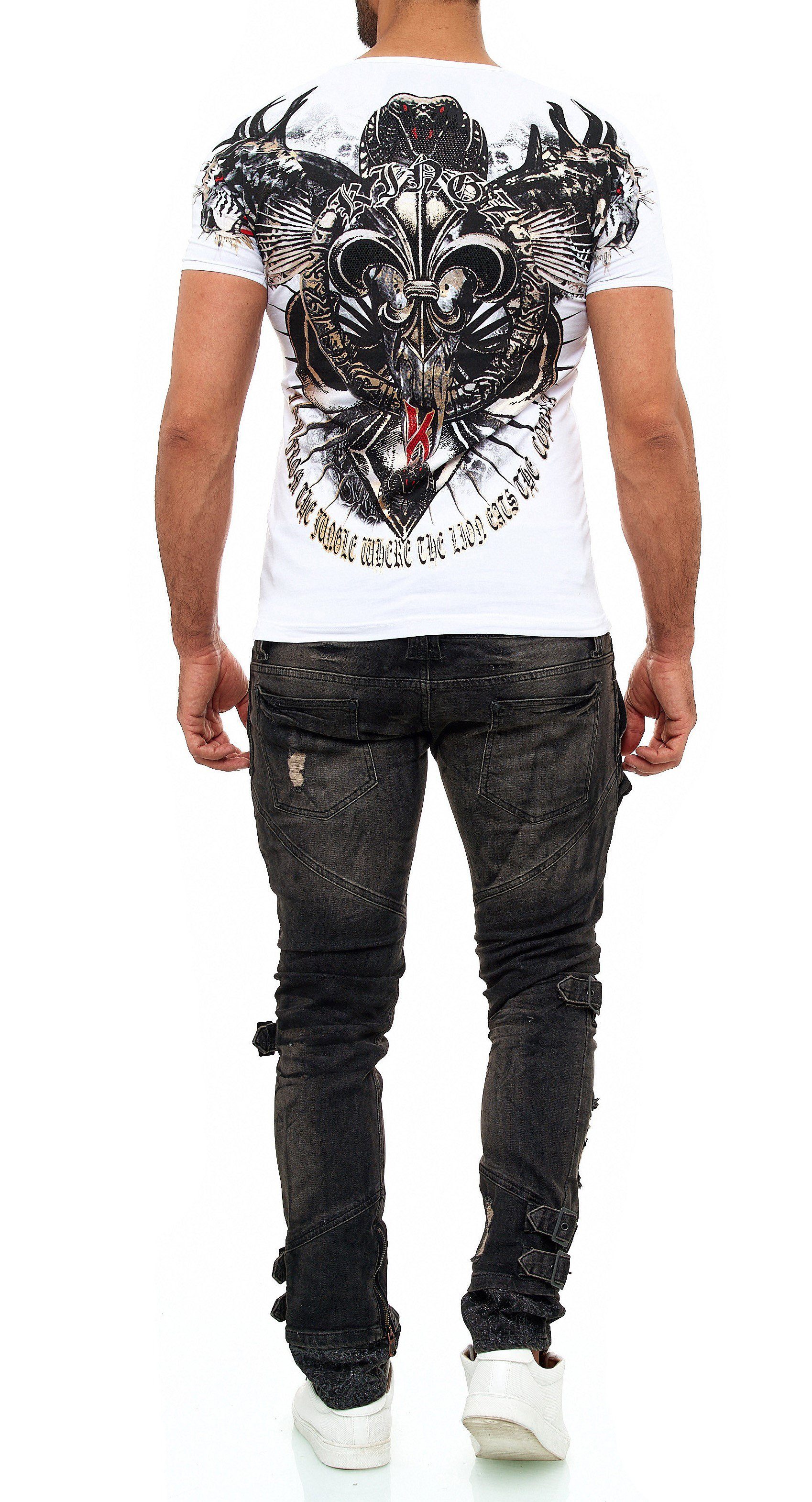 KINGZ T-Shirt mit ausgefallenem Cobra-Lilien-Print