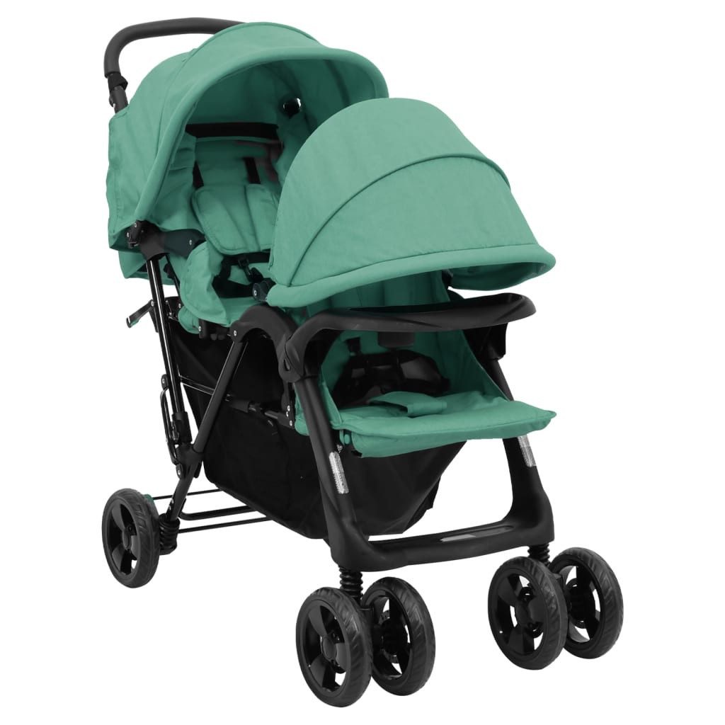 Kombi-Kinderwagen Kinderwagen Kinderkarre Buggy Zwillings-Geschwisterwagen Grün Stahl