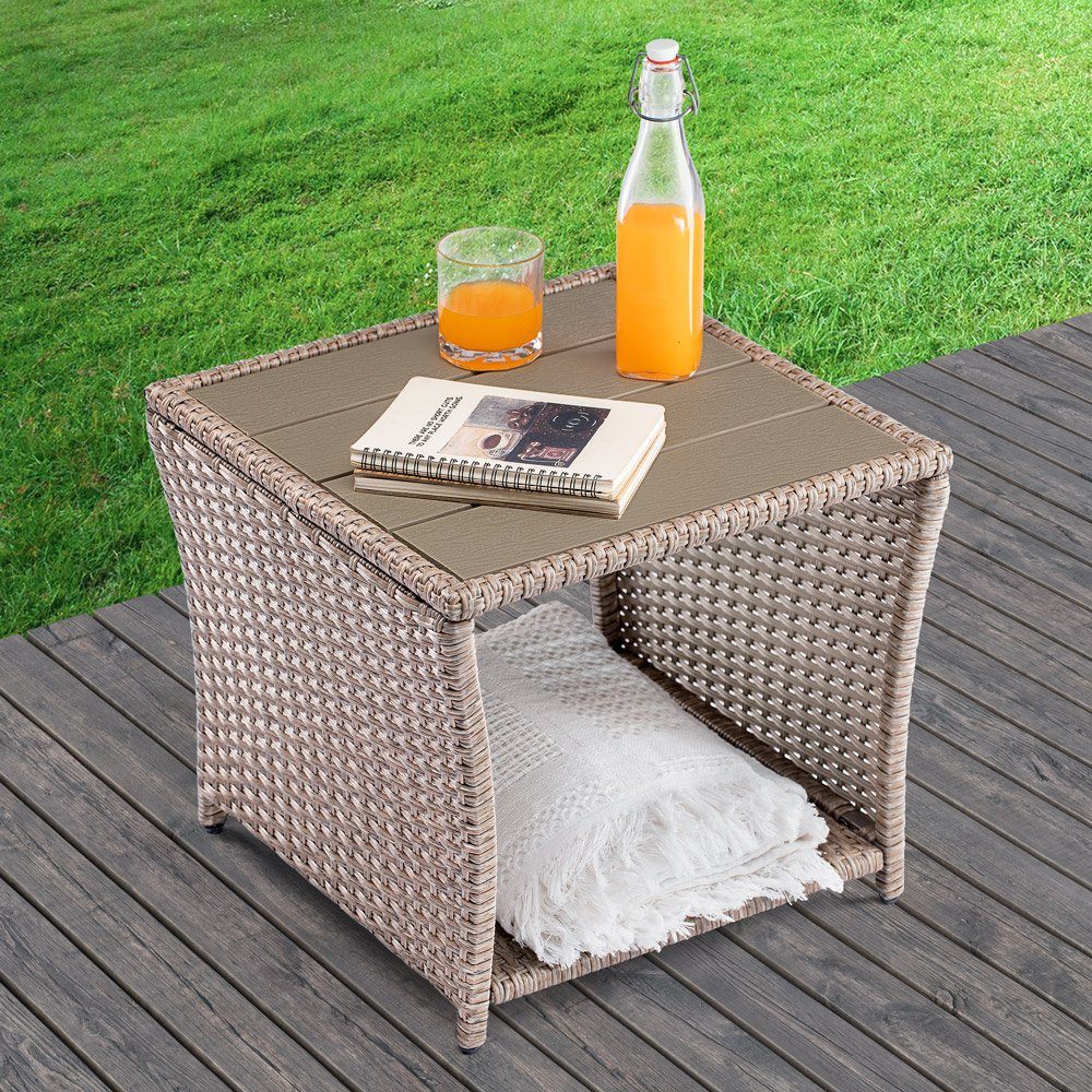 45x45x40cm Wetterfest Tischplatte Outdoor Casaria Beige Beistelltisch Garten (1-St), Polyrattan WPC