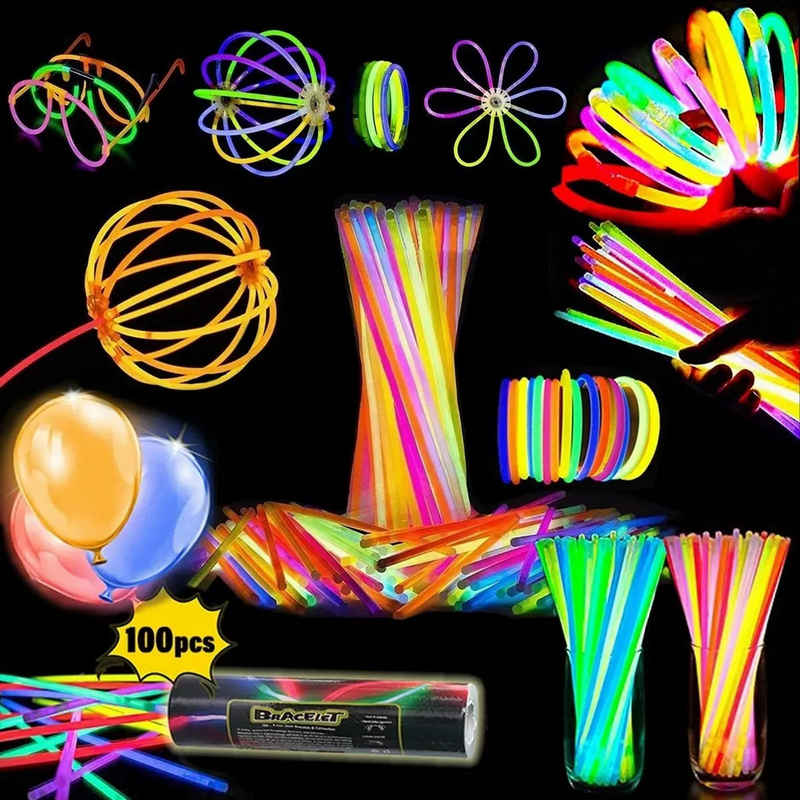 Avisto Knicklicht 100 Stück Knicklichter Kinder Armreifen Knicklichter,Neon-Leuchtstäbe, Glowsticks, Party Leuchte Deko, Neon-Leuchtstäbe, Glowing Sticks