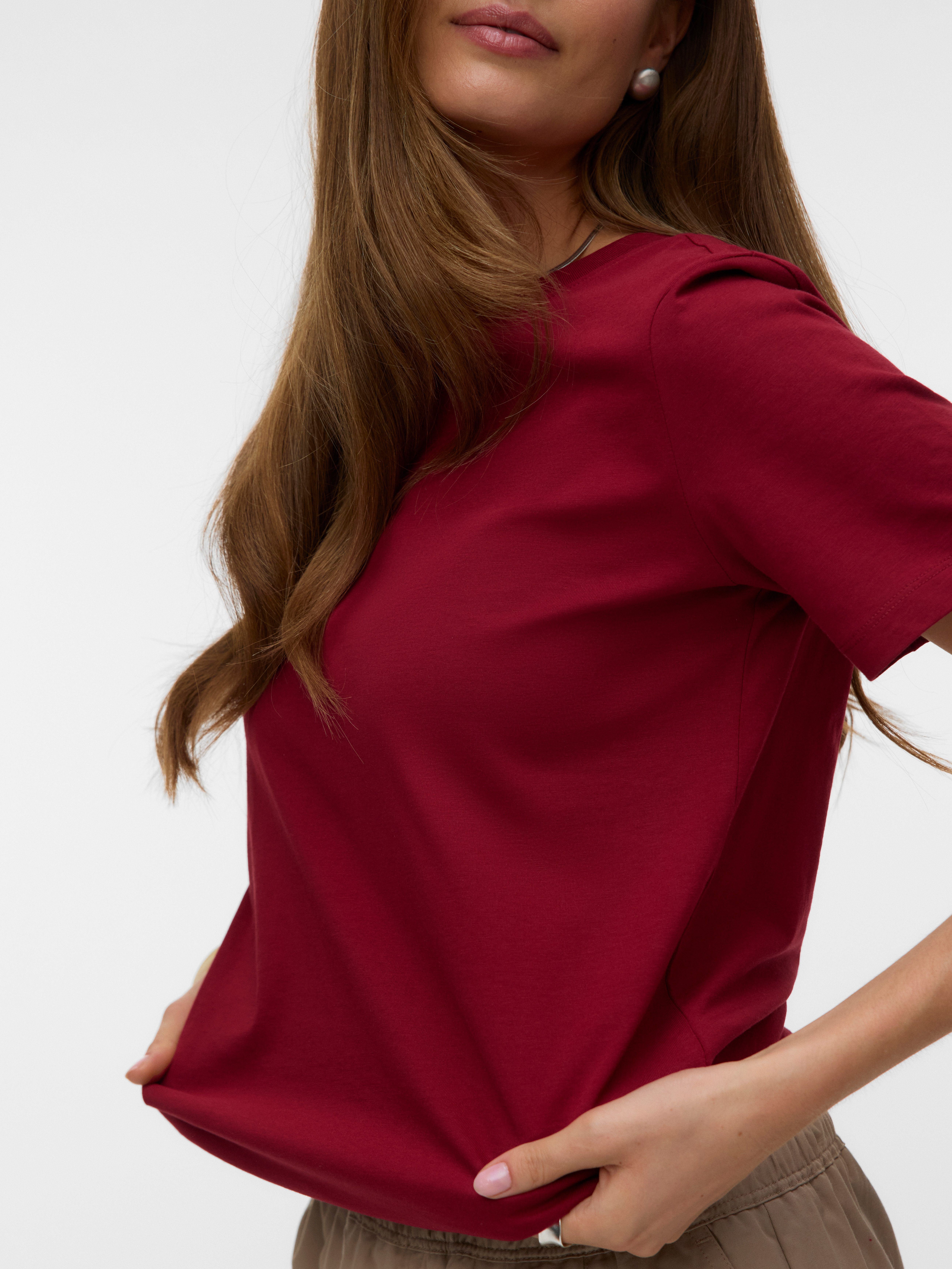 Vero Moda Kurzarmshirt VMPAULINA SS T-SHIRT GA JRS NOOS Baumwolle, regular fit
