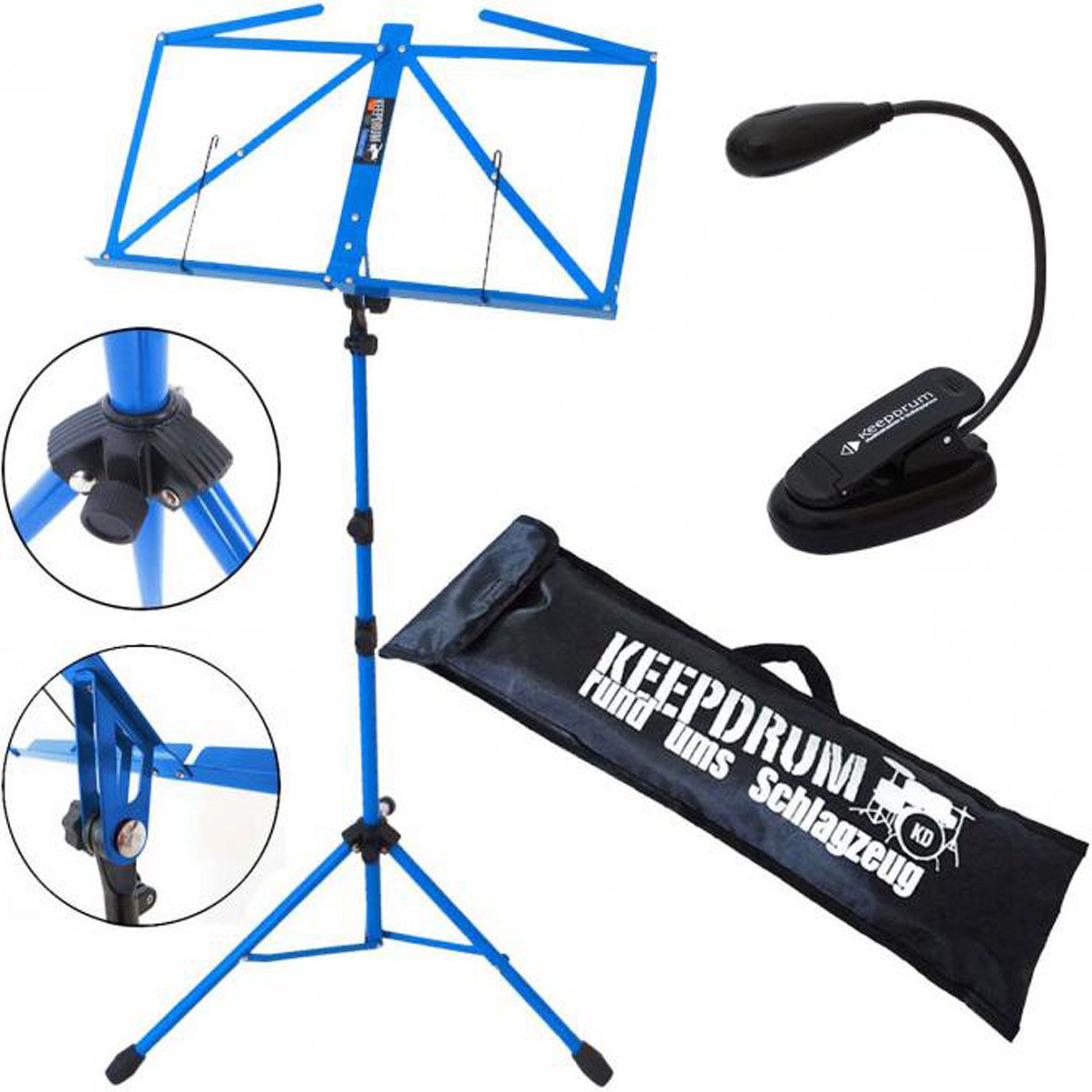 keepdrum Notenpult keepdrum MUS3BL Notenständer Blau mit Leuchte, Vorteils-Set