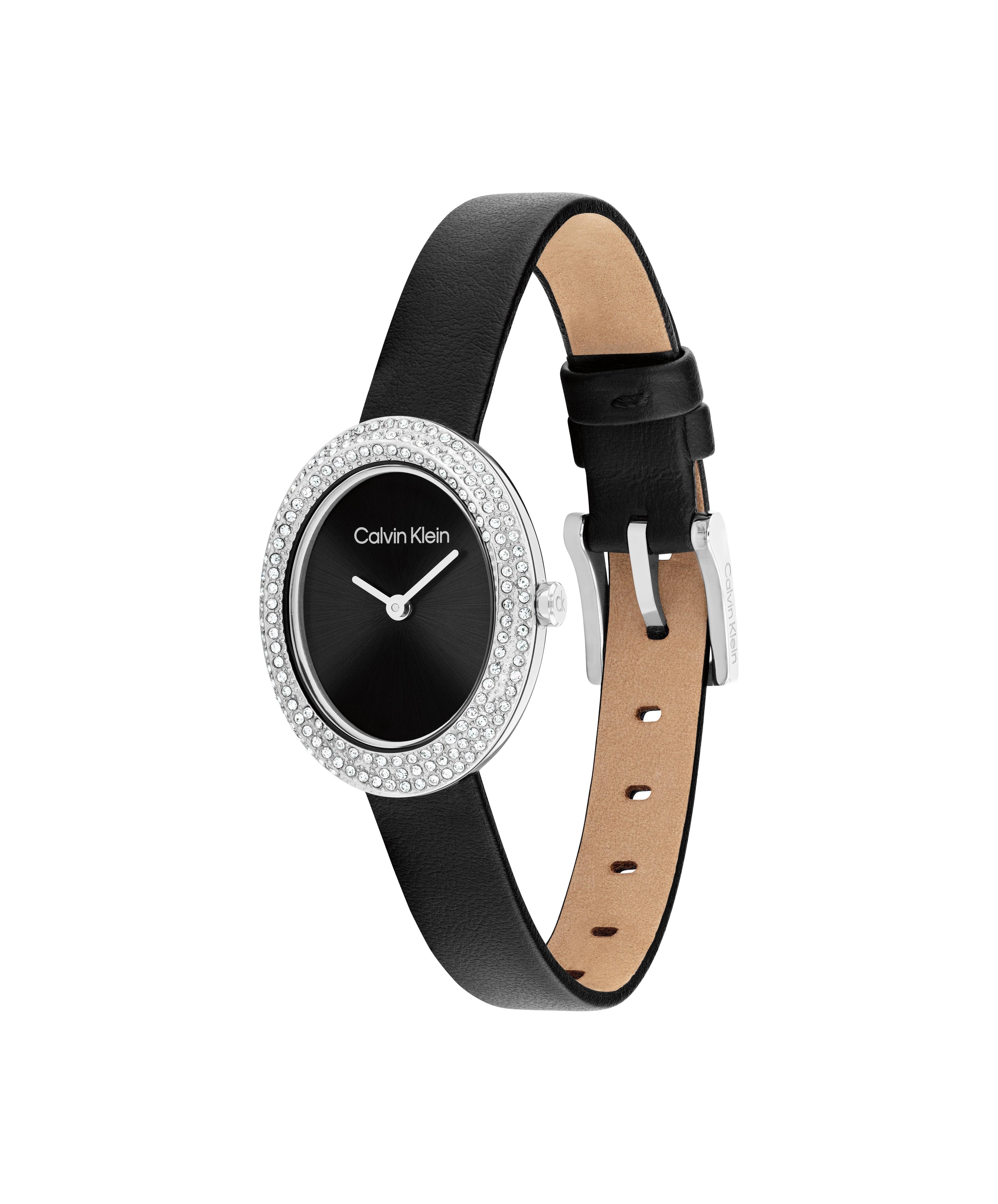 Calvin Klein Quarzuhr TWISTED BEZEL 25100145, Armbanduhr, Damenuhr, Lederar günstig online kaufen