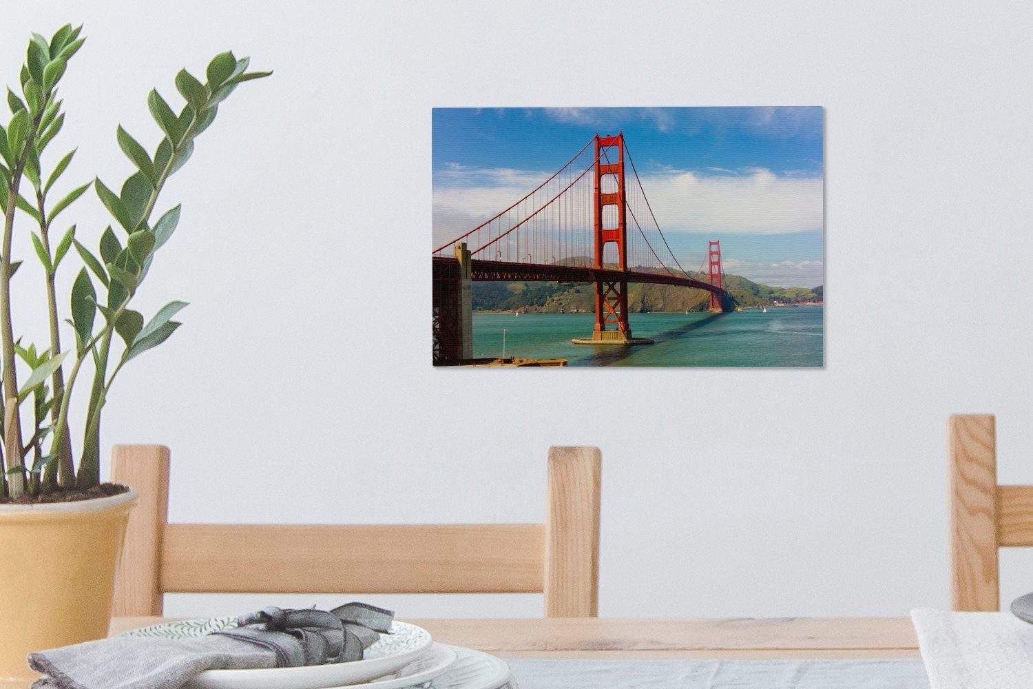 OneMillionCanvasses® Leinwandbild Blick auf die Kalifornien, in 30x20 Bridge Wandbild St), Gate Leinwandbilder, Aufhängefertig, Golden Wanddeko, cm (1