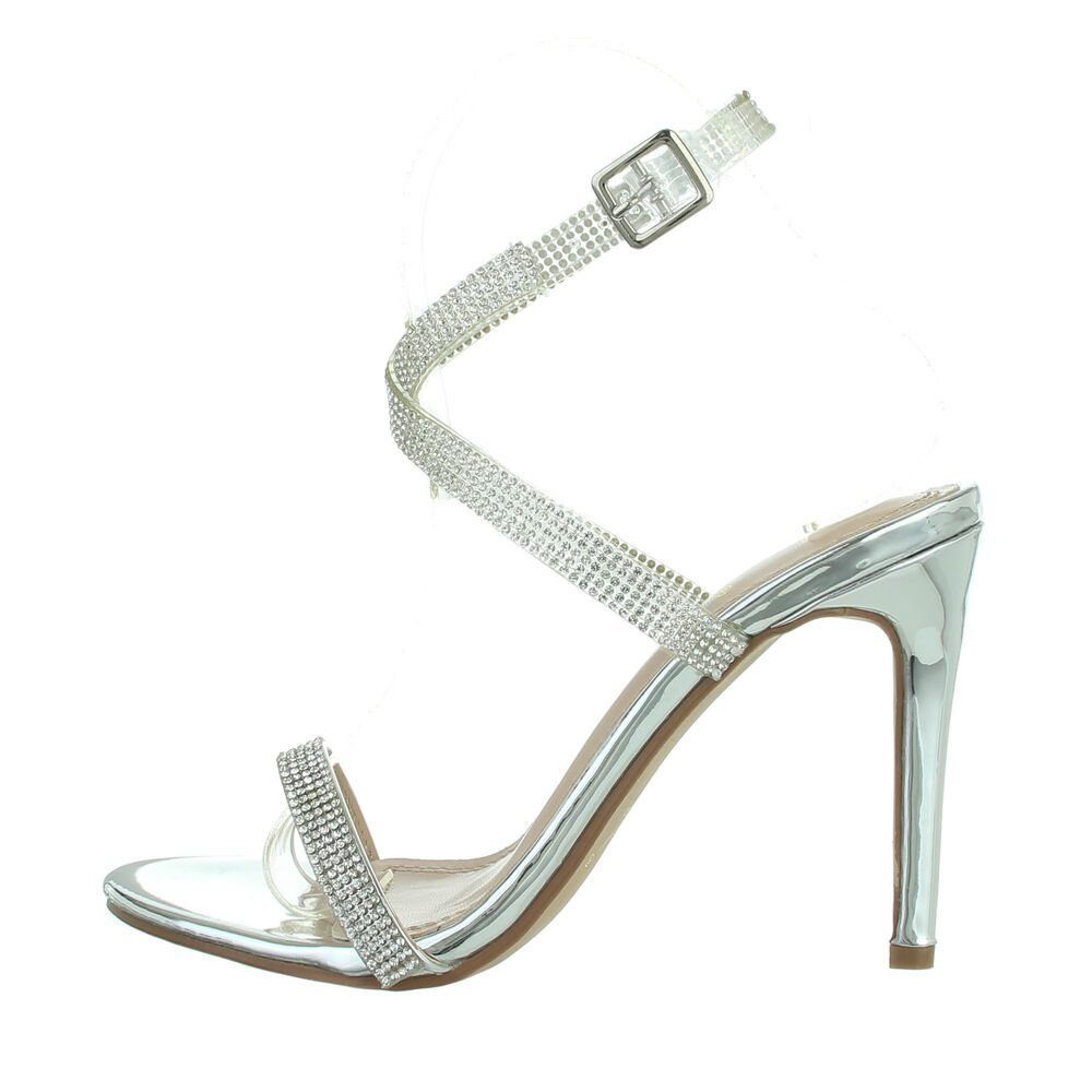 Ital-Design »Damen Abendschuhe Party & Clubwear« High-Heel-Sandalette  Pfennig-/Stilettoabsatz Sandalen & Sandaletten in Silber