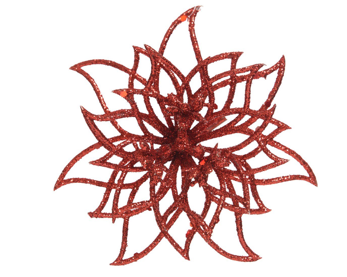 Decoris season decorations Weihnachtsbaumklammer, Weihnachtsstern - Kunststoff Blume auf Clip 14cm rot