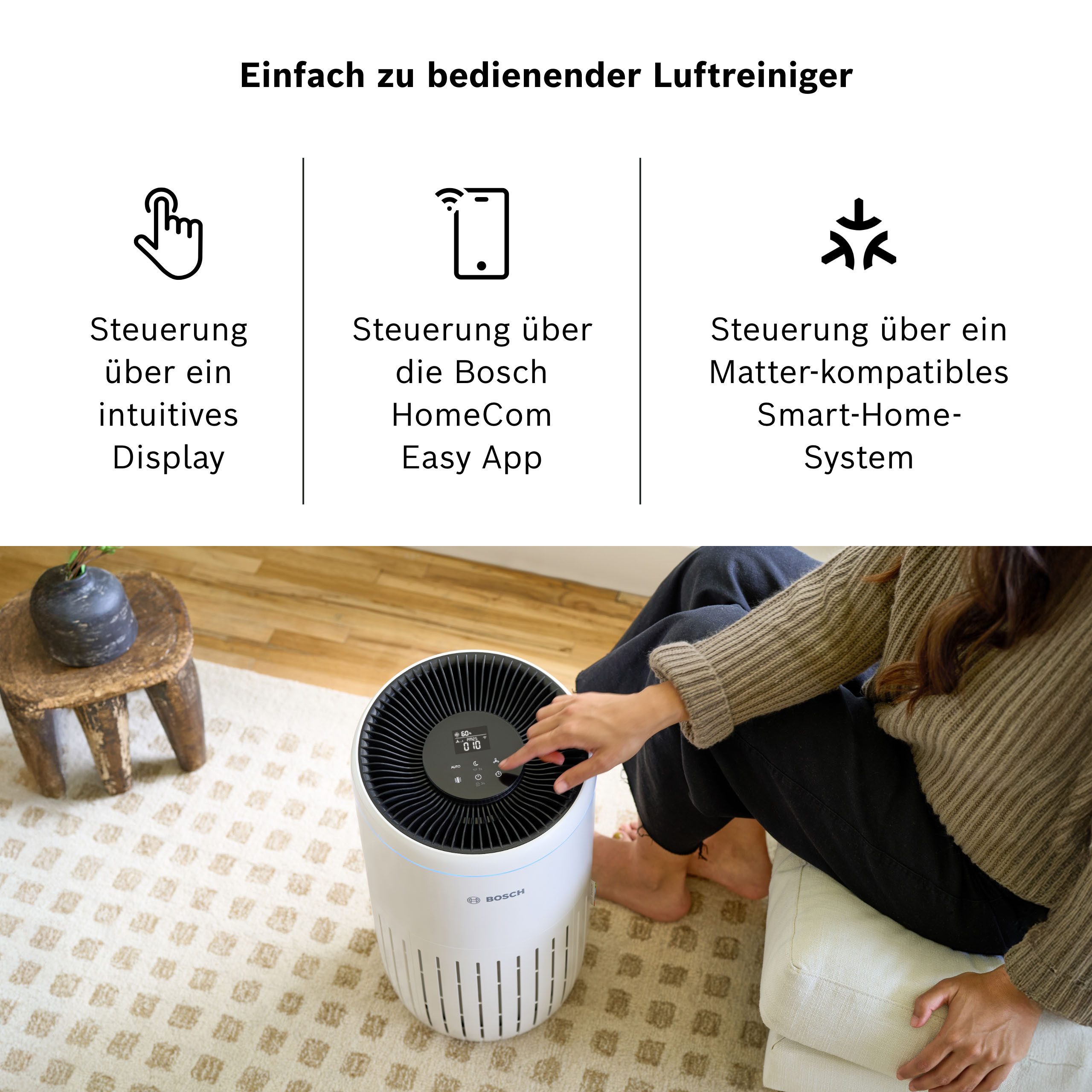 BOSCH Luftreiniger Air 4000i, mit App-Steuerung, für 62 m² Räume, mit 3-in-1 Luftfilter, Smart Sensor, Automatik- und Ruhemodus