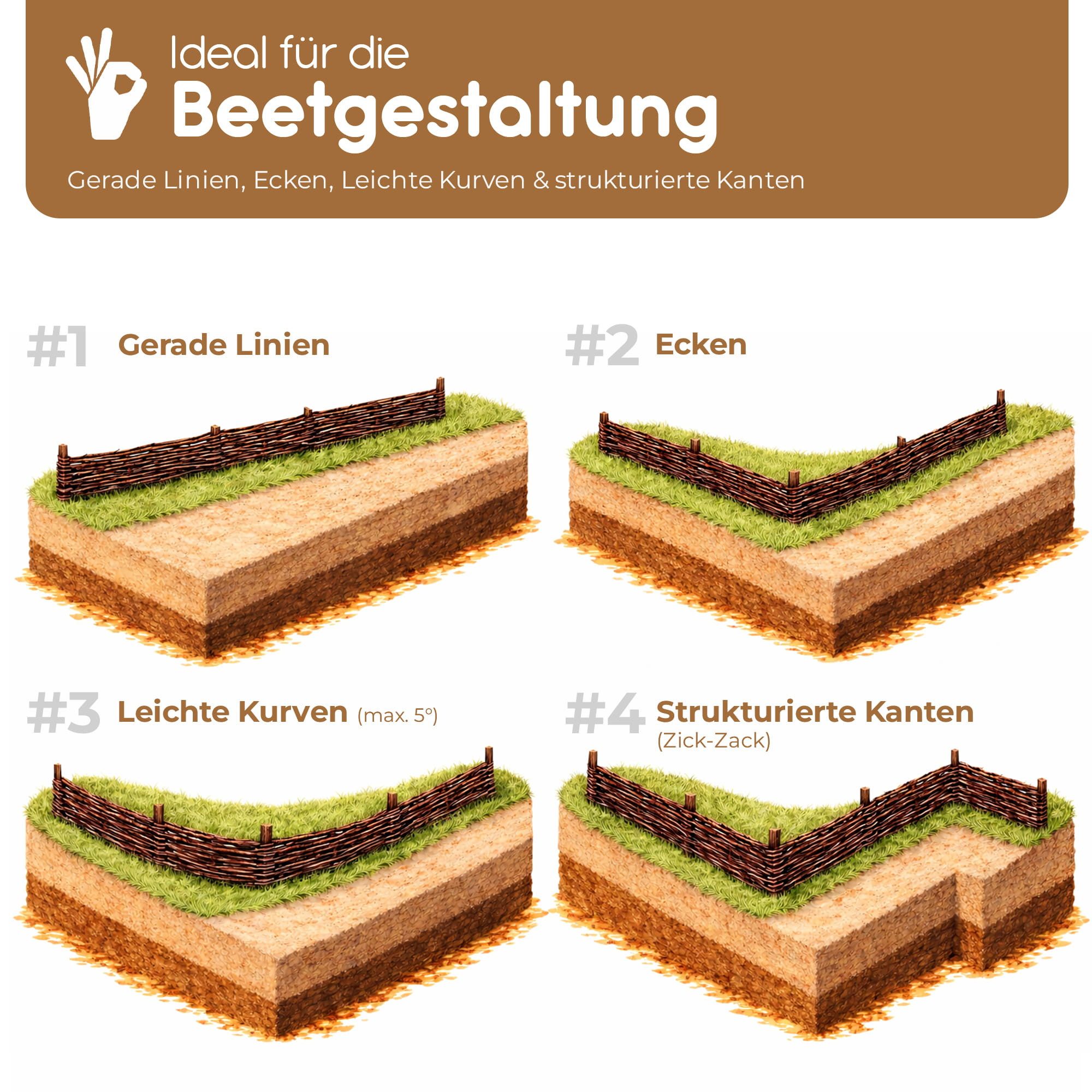 BooGardi Beetumrandung Steckzaun zur Beetumrandung aus Weide · 12 Größen, LxH: 60x10 cm, 1x Beeteinfassung 10 cm hoch x 60 cm lang, Weidenzaun · Rasenkanten zur Beetbegrenzung · Holz · Garten