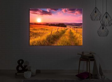 lightbox-multicolor LED-Bild Wunderschöne Bergwiese im Sonnenaufgang front lighted / 60x40cm, Leuchtbild mit Fernbedienung