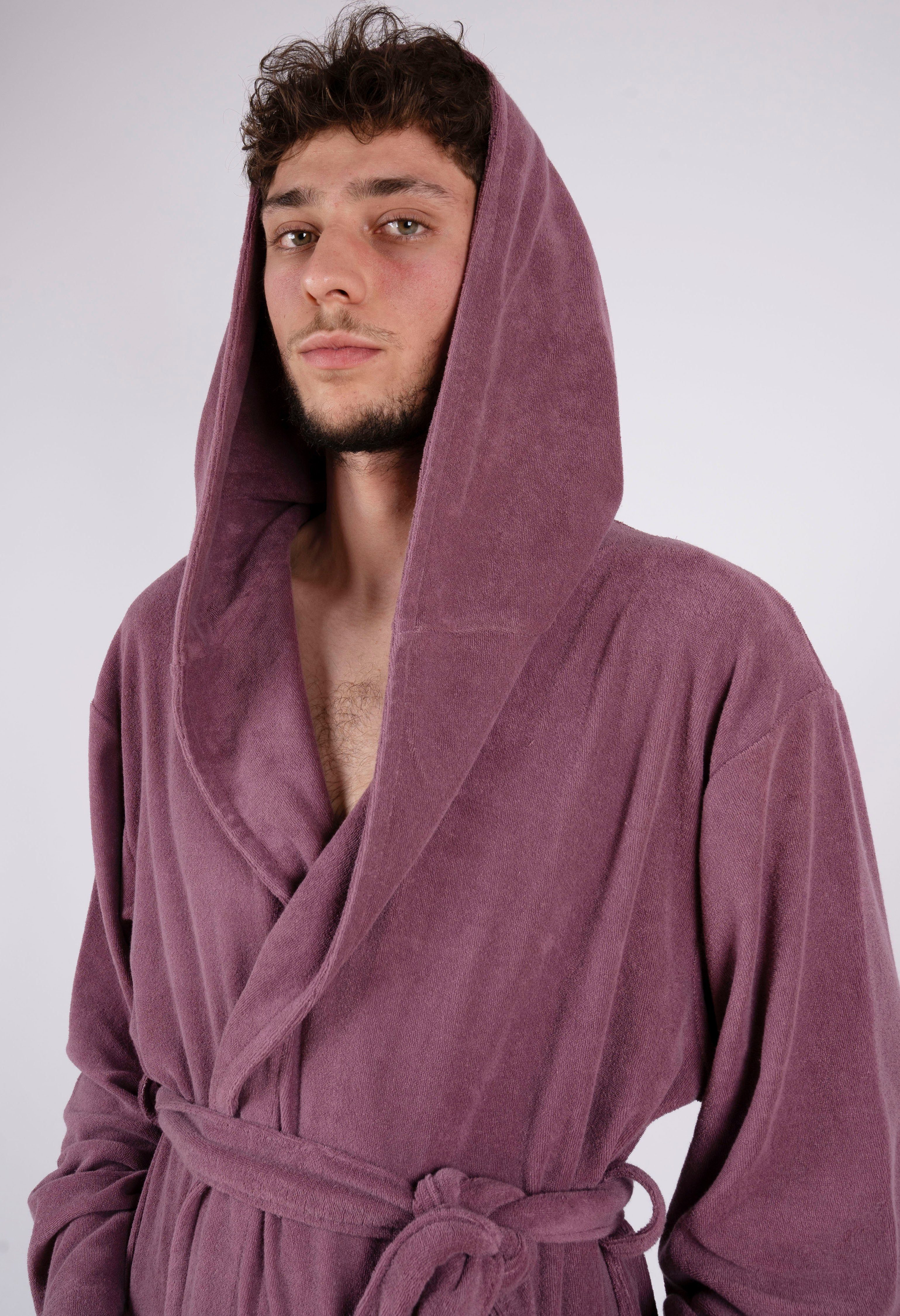 my home Herrenbademantel Jule, ideal für Sauna & Spa, Hotelbademantel, Morgenmantel, Langform, Wirkfrottee, Kapuze, Gürtel, einfarbiger Leichtfrottier-Bademantel, hoher Baumwollanteil, S-4XL