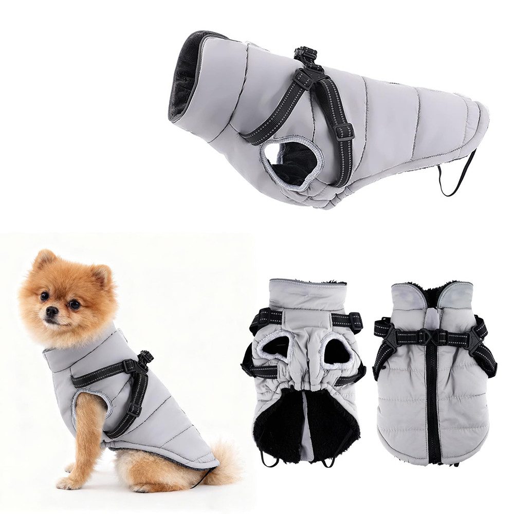 Ledander Hundemantel Winter Hundemantel Wasserdicht,mit verstellbarem Geschirr, für kleine Hunde, warme reflektierende Jacke,winddichte Weste