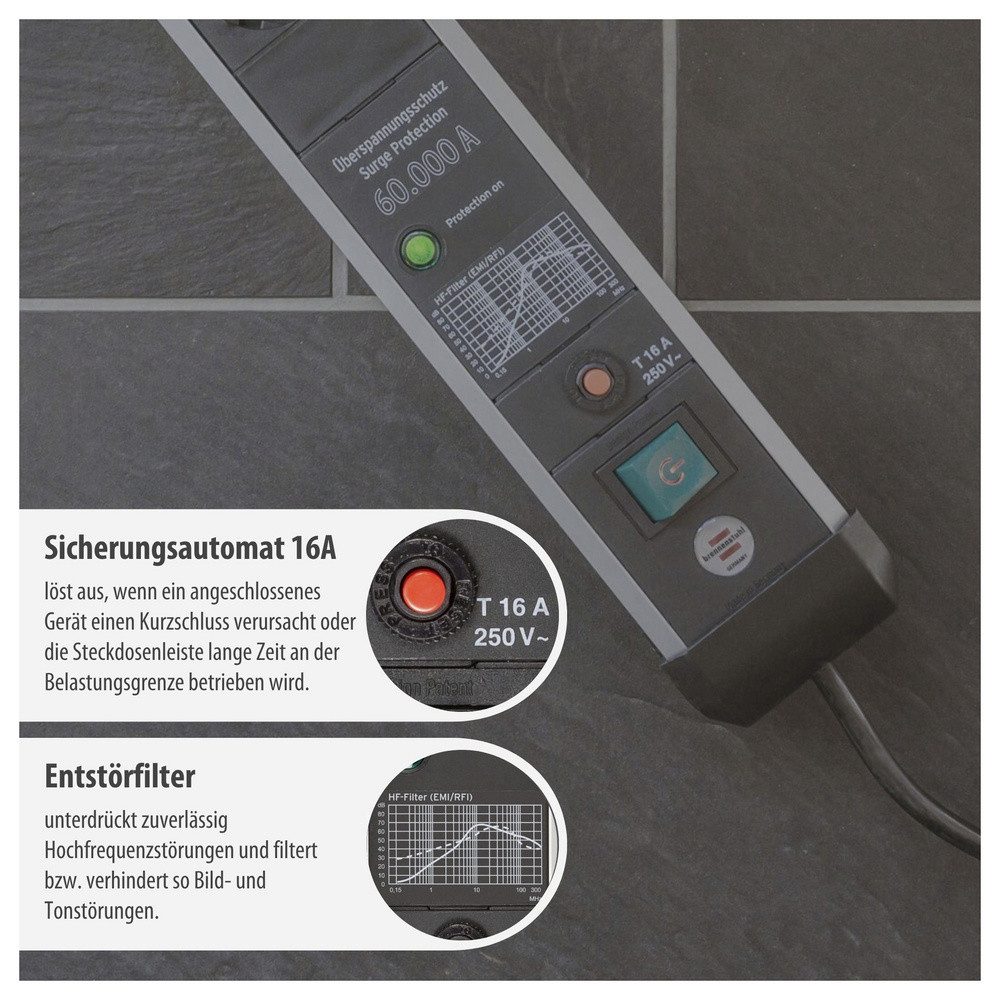 Brennenstuhl Brennenstuhl 1391010601 Überspannungsschutz-Steckdosenleiste Silber, Steckdosenleiste (Kabellänge 5.00 m) – Bild 3 von 5