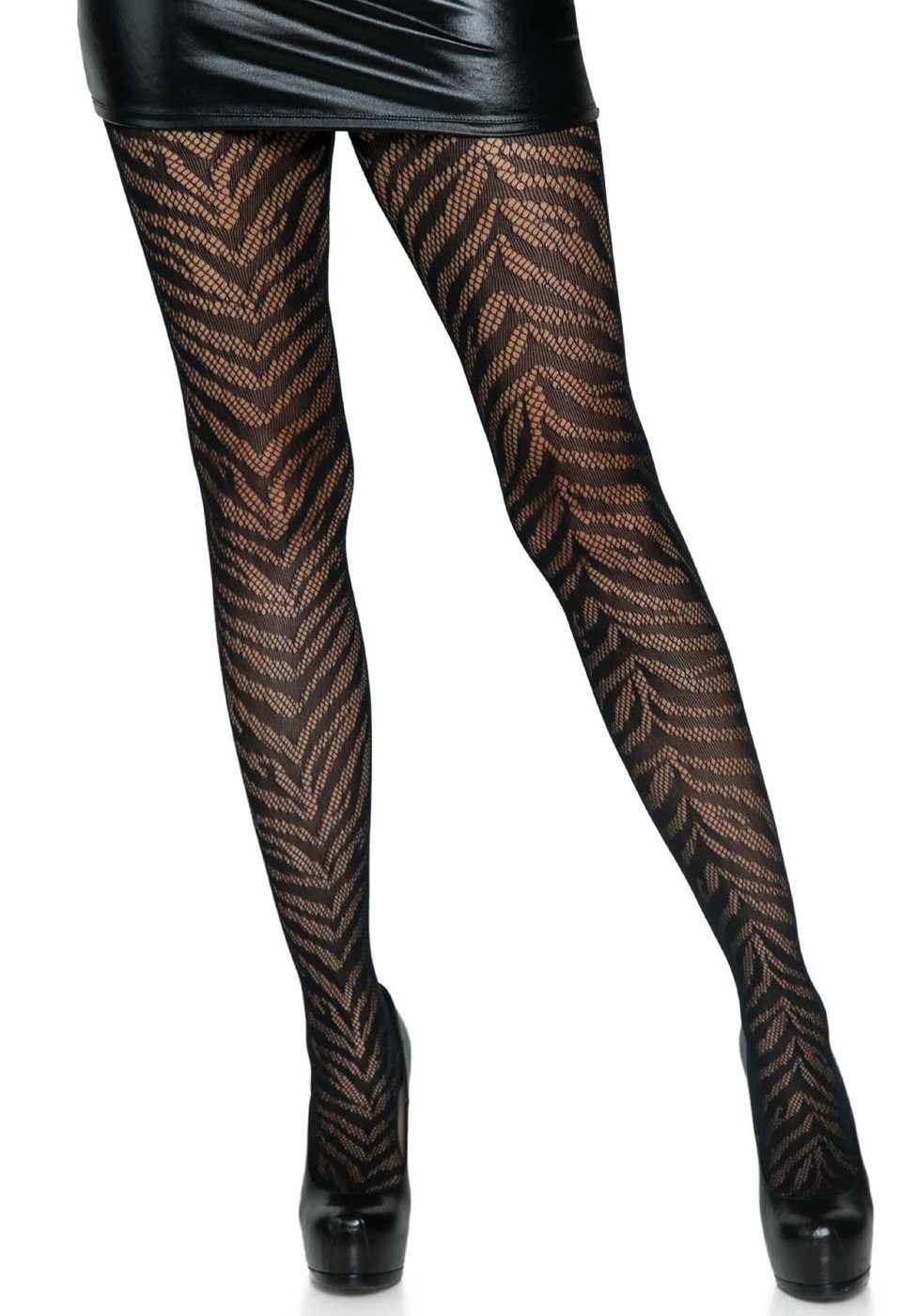 Leg Avenue Netzstrumpfhose Strumpfhose mit Zebramuster - schwarz