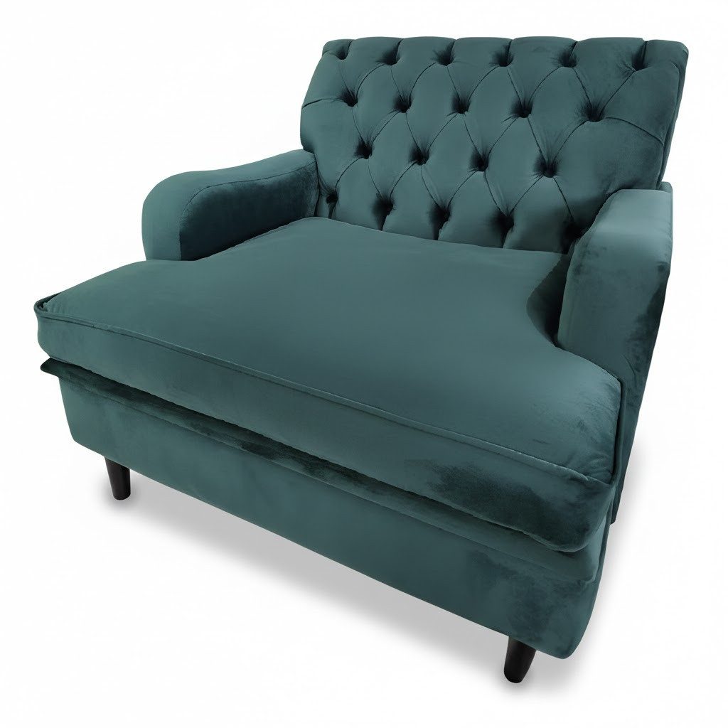 JVmoebel Chesterfield-Sessel Grüner Chesterfield-Sessel aus Textil für stilvolle Wohnräume (1-St., Sessel), Made in Europa