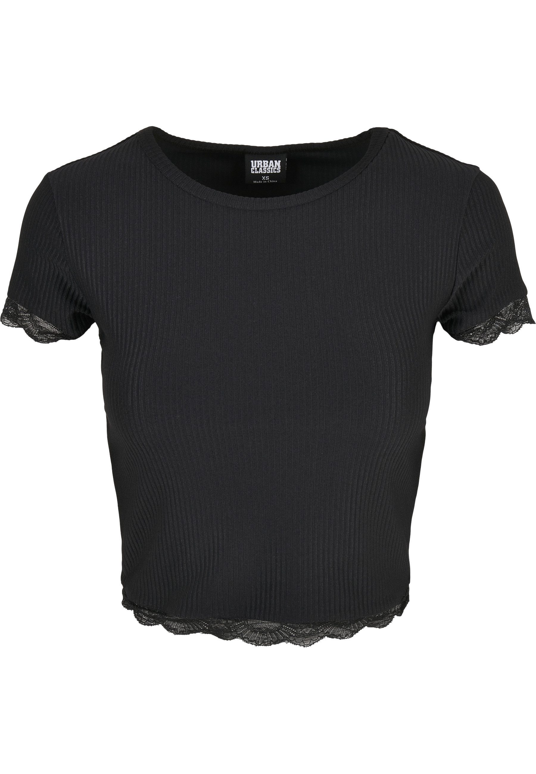 T-Shirt Urban Classics Damen Ladies Cropped Lace Hem Tee