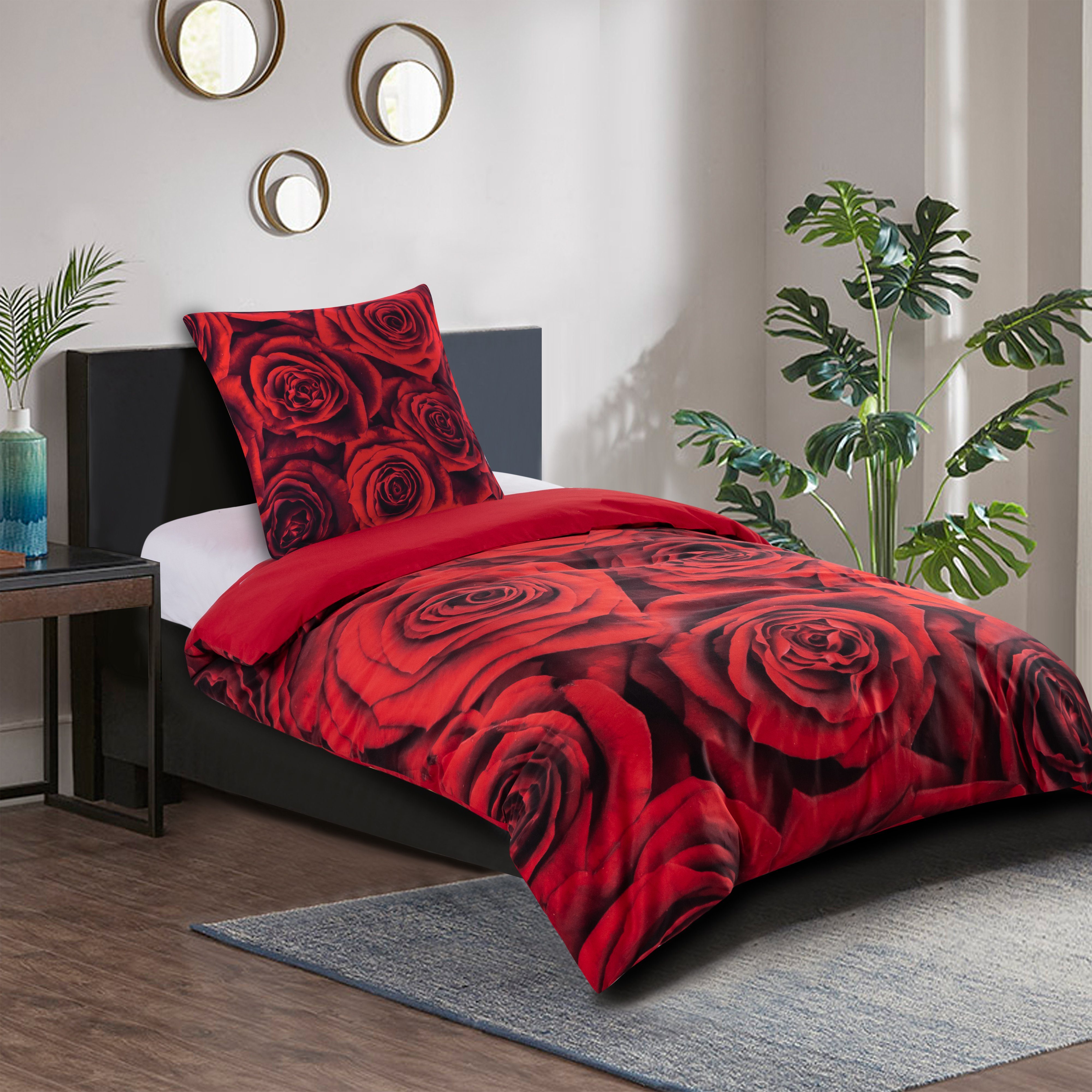 Sanilo Bettwäsche Rosen 135x200 cm, Bettbezug und Kissenbezug, Baumwolle, 4 teilig