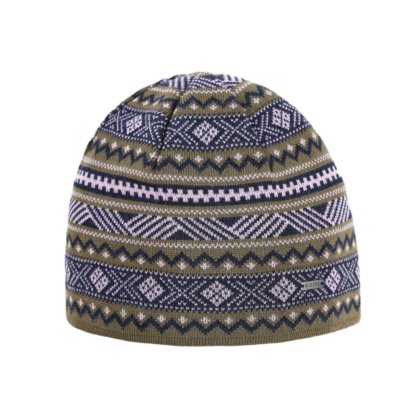 Strickmütze (Beanie) A174 Merino - Damen dunkelgrün/schwarz/weiss - 1 Stück