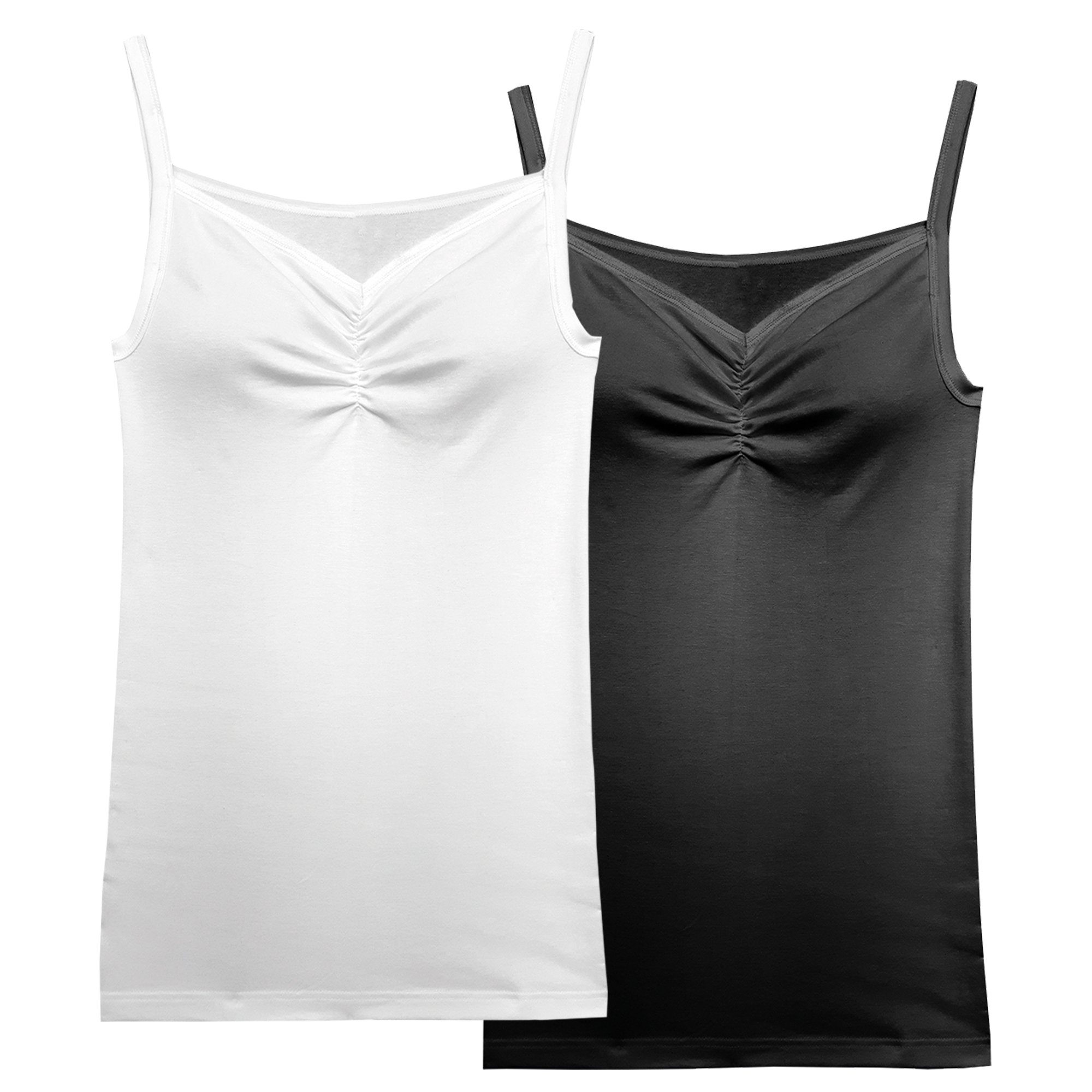 HERMKO Unterhemd 551513 Damen Trägerhemd mit Dekolleté Raffung weiß