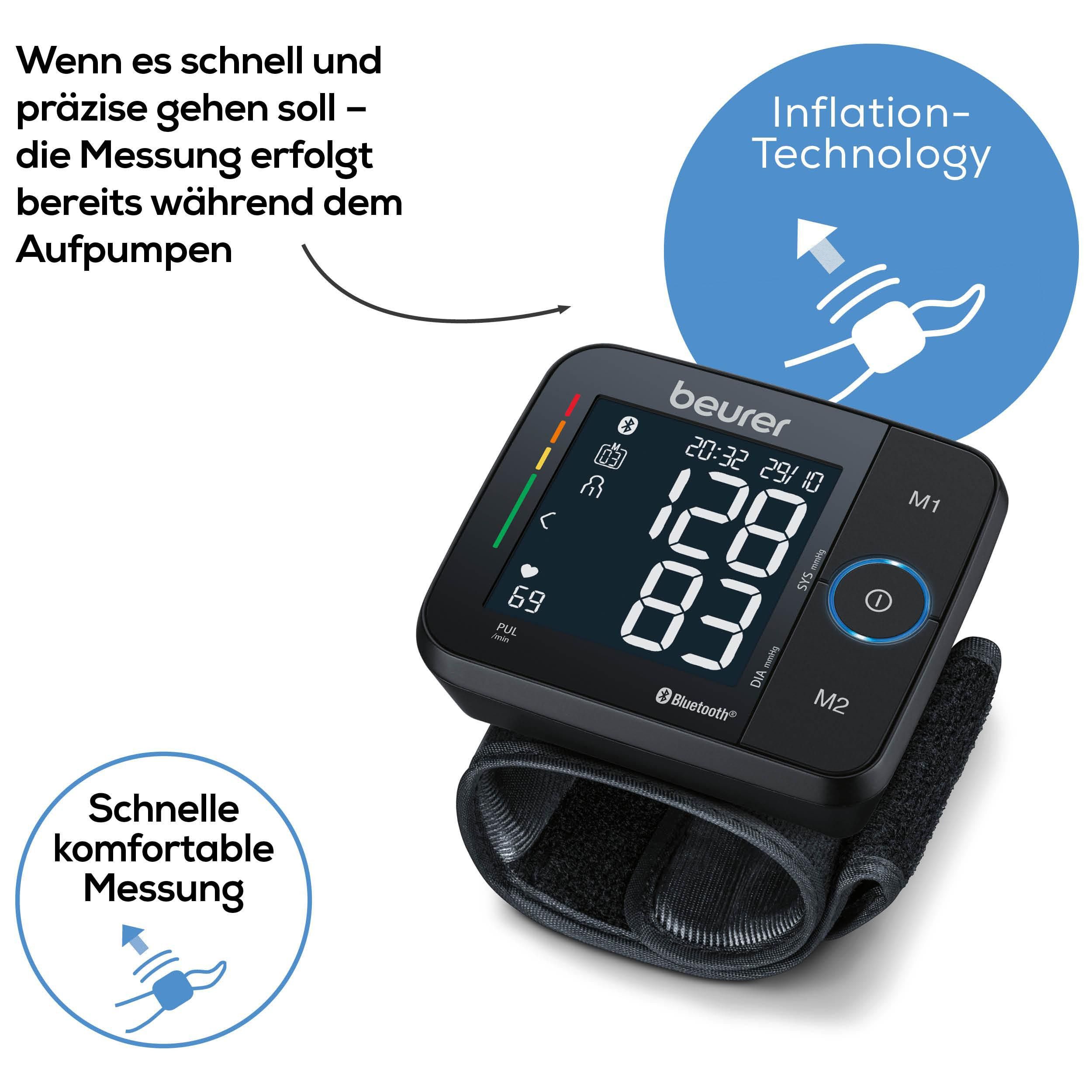BEURER Handgelenk-Blutdruckmessgerät BC 54 mit farbigem Risikoindikator und Arrhythmie-Erkennung, Inkl. Aufbewahrungsbox und Blutdruckpass zur Dokumentation der Werte