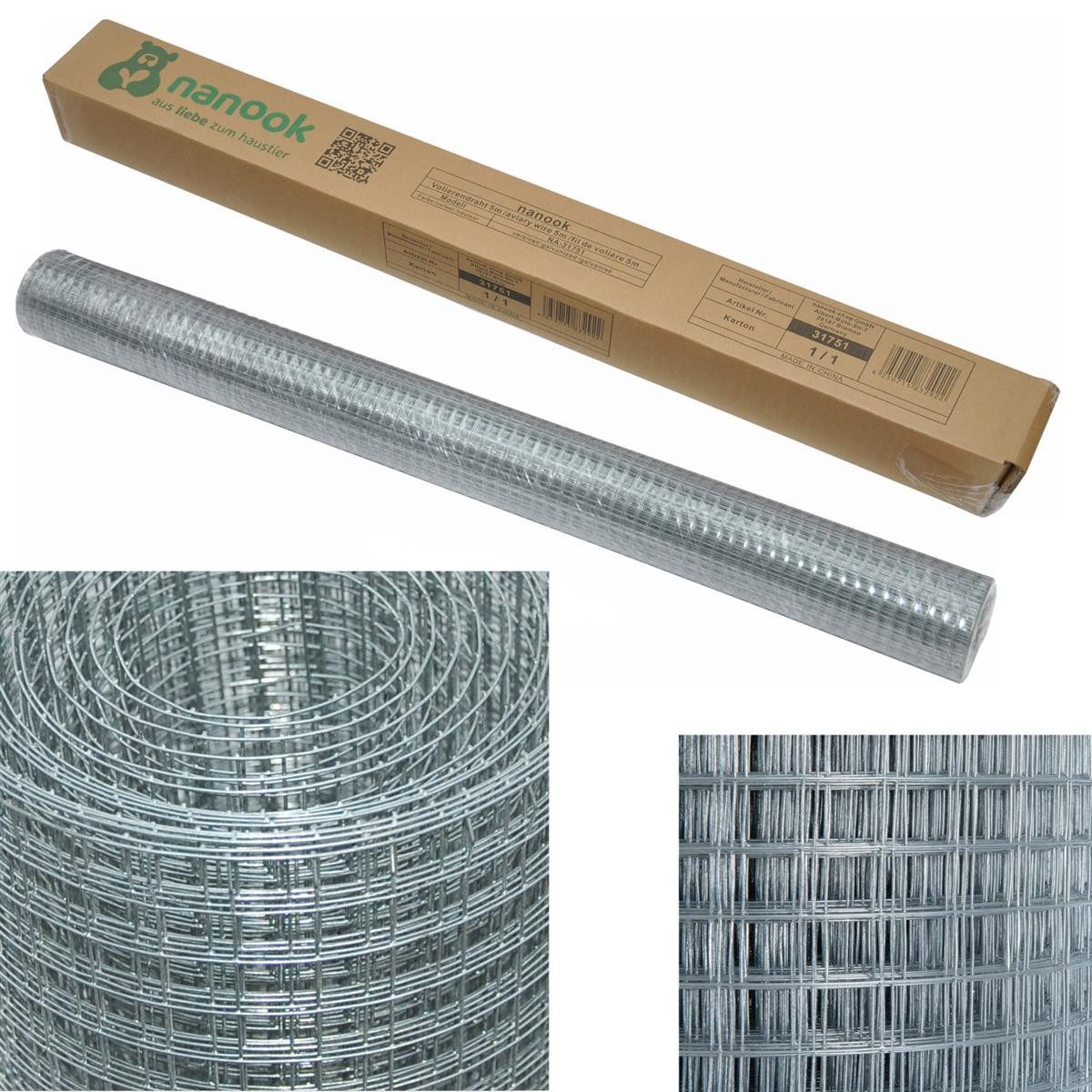 nanook Kleintierkäfig Volierendraht verzinkt 10 m x 1 m