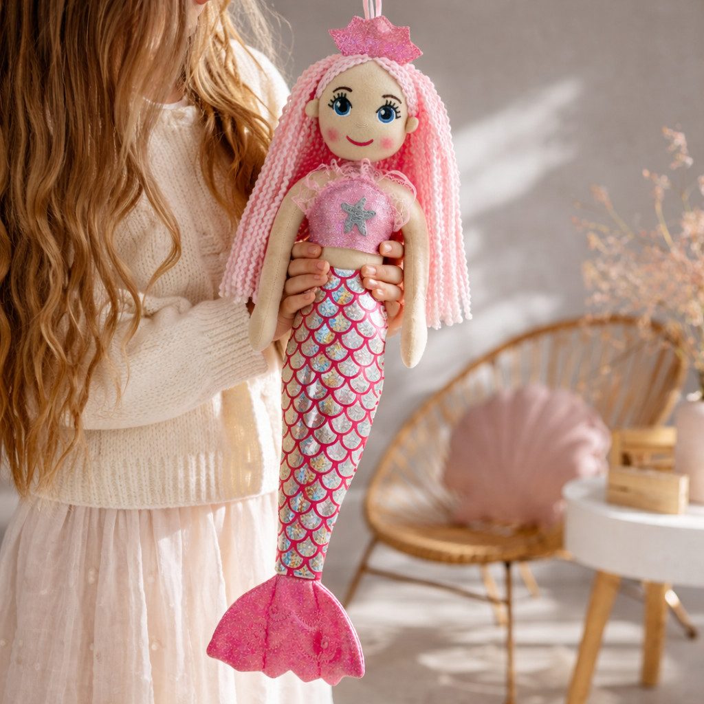 Sweety-Toys Meerjungfrauenpuppe Stoffpuppe Meerjungfrau pink 45 cm – weiche Kinderpuppe