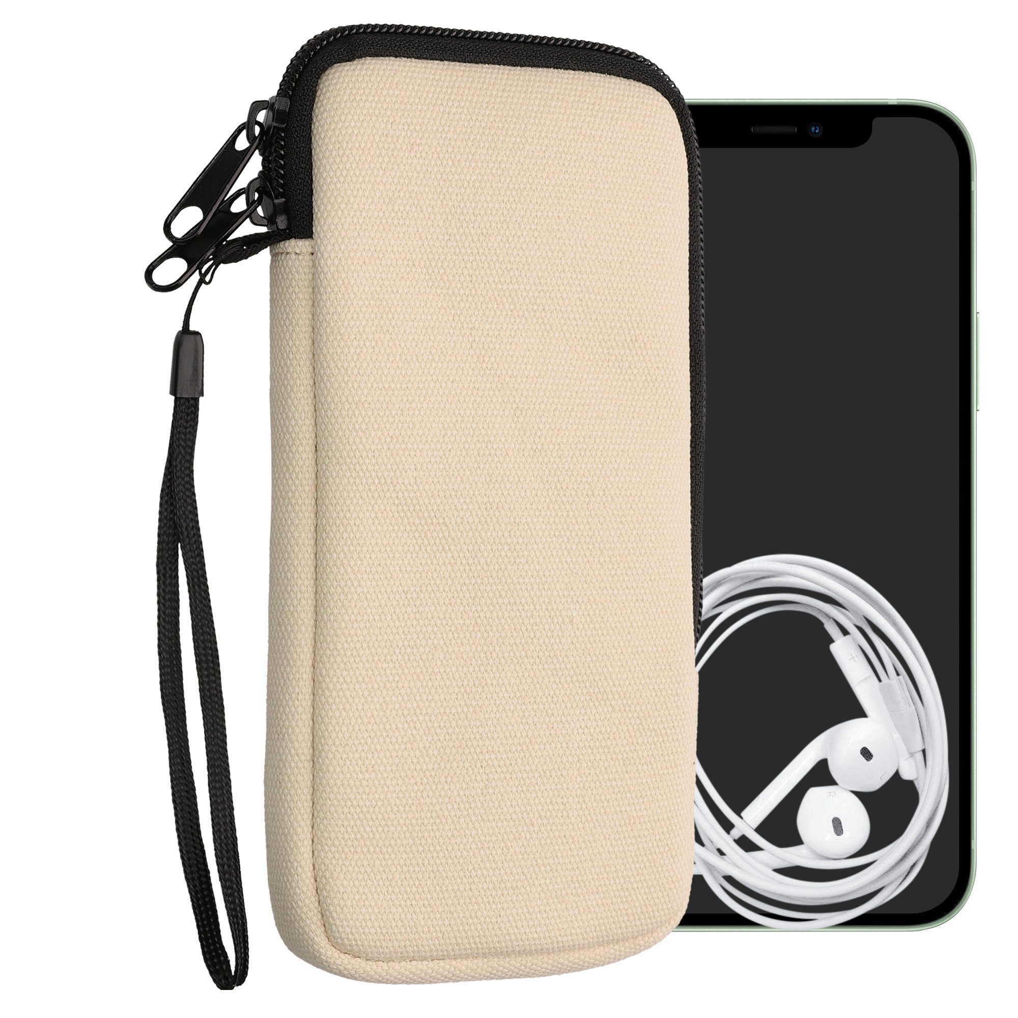 kwmobile Sleeve Handy Tasche für Smartphones XXL - 7" Hülle, Canvas Handyhülle mit Mikrofaser Inlay in Creme