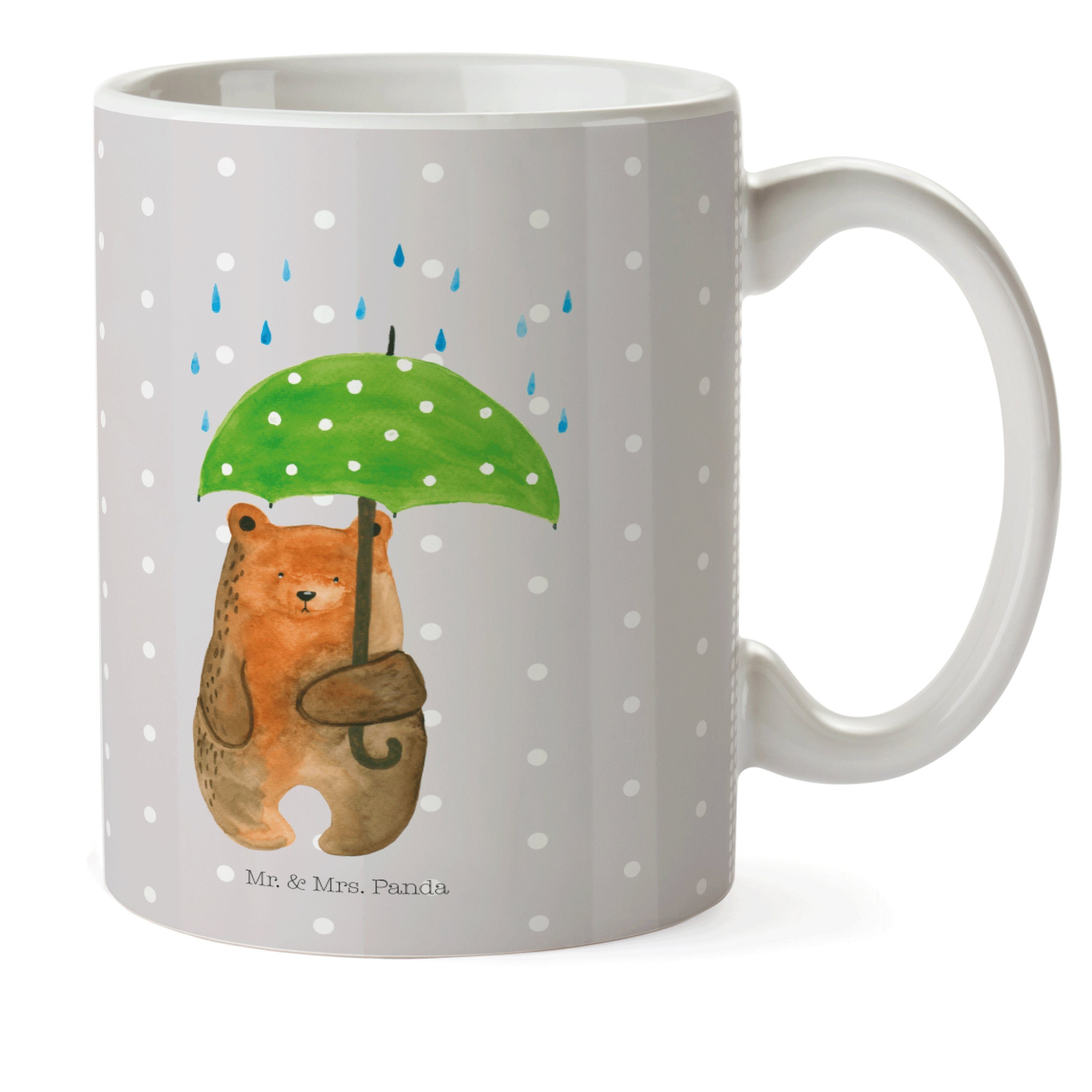 Outdoorgeschirr, Grau Geschenk, Regenschirm mit Panda Mr. & Teddy, Kunststoff Kinderbecher - Pastell Mrs. Bär -
